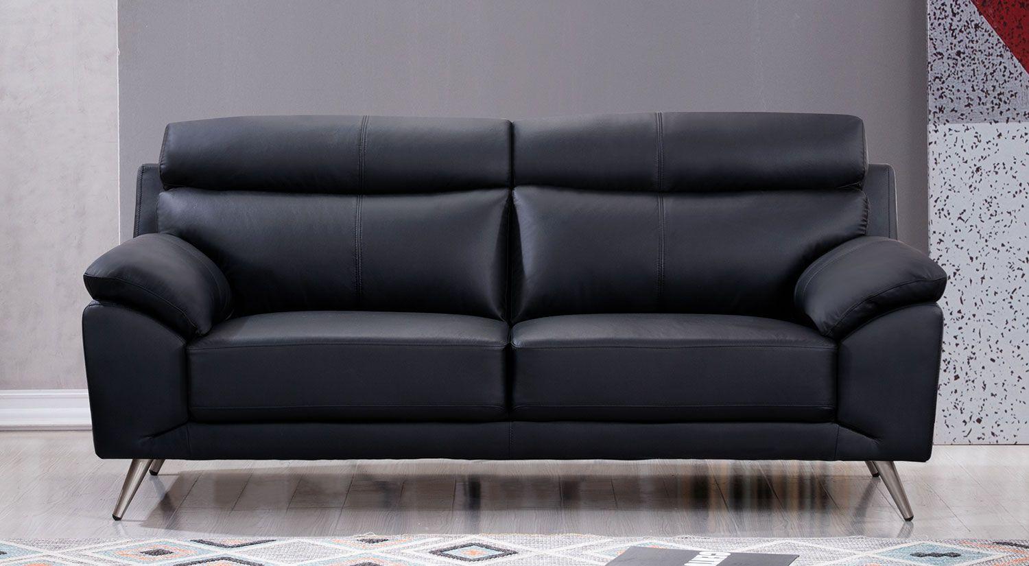 

    
Black Genuine Leather Sofa EK528-B-SF American Eagle Modern
