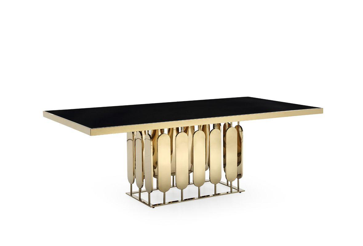 

    
Modern Black Glass & Gold Dining Table by VIG Modrest Griffith
