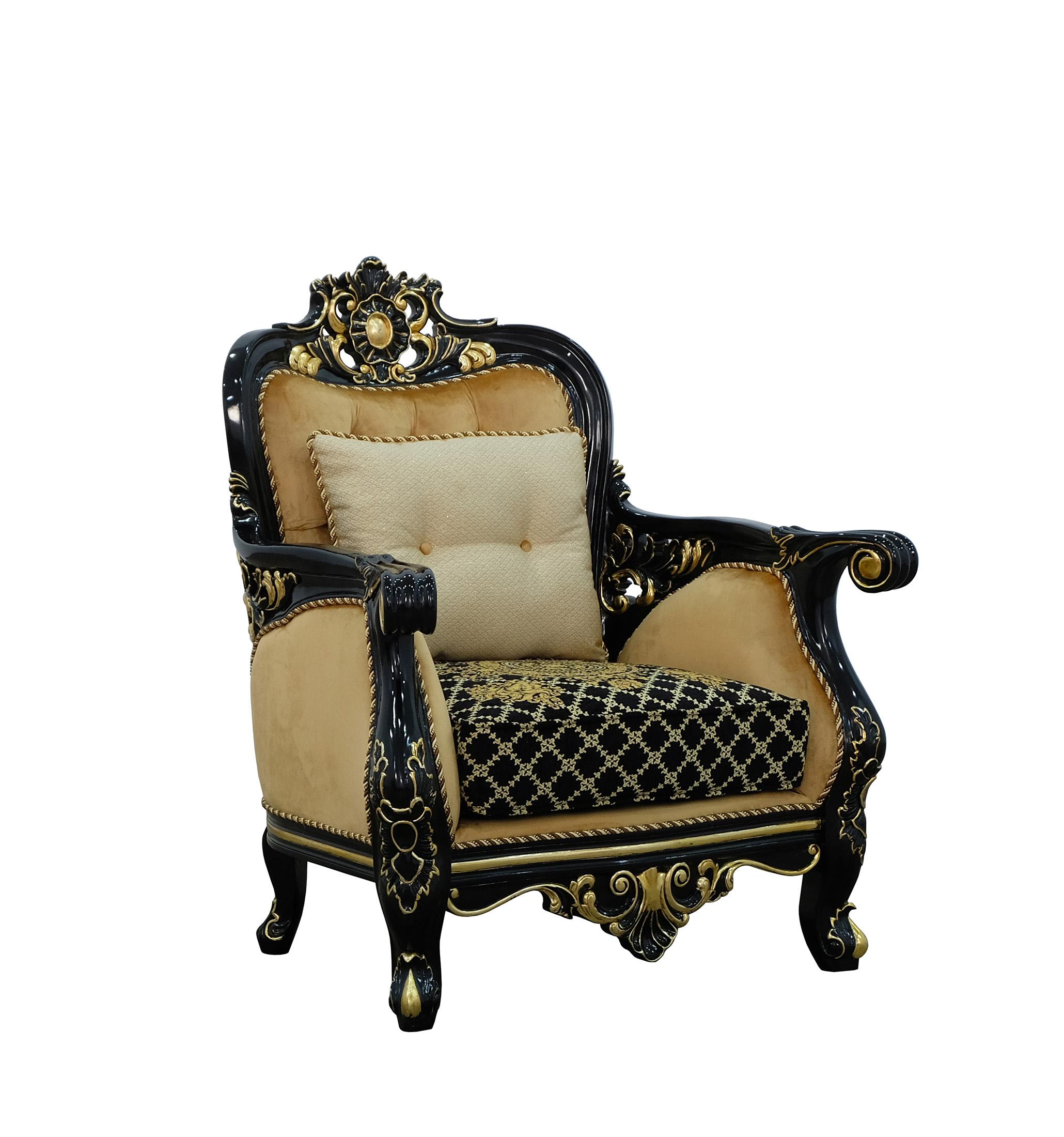 Classic, Traditional Arm Chair BELLAGIO III 30019-C in Antique, Gold, Black Velvet