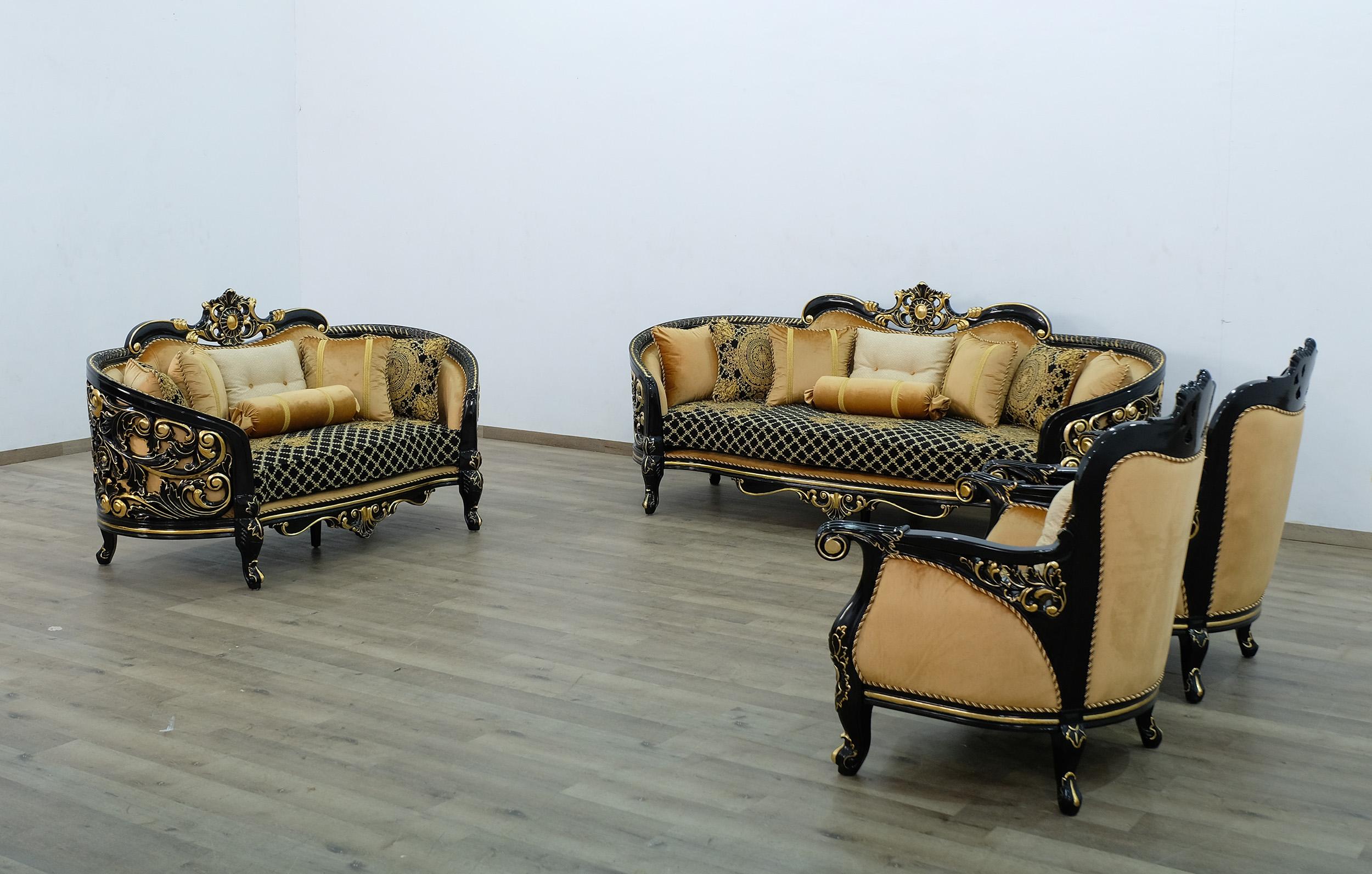 

        
6015416654628Classic Black Gold Fabric 30019 BELLAGIO III Arm Chair Set 2Pcs  EUROPEAN FURNITURE
