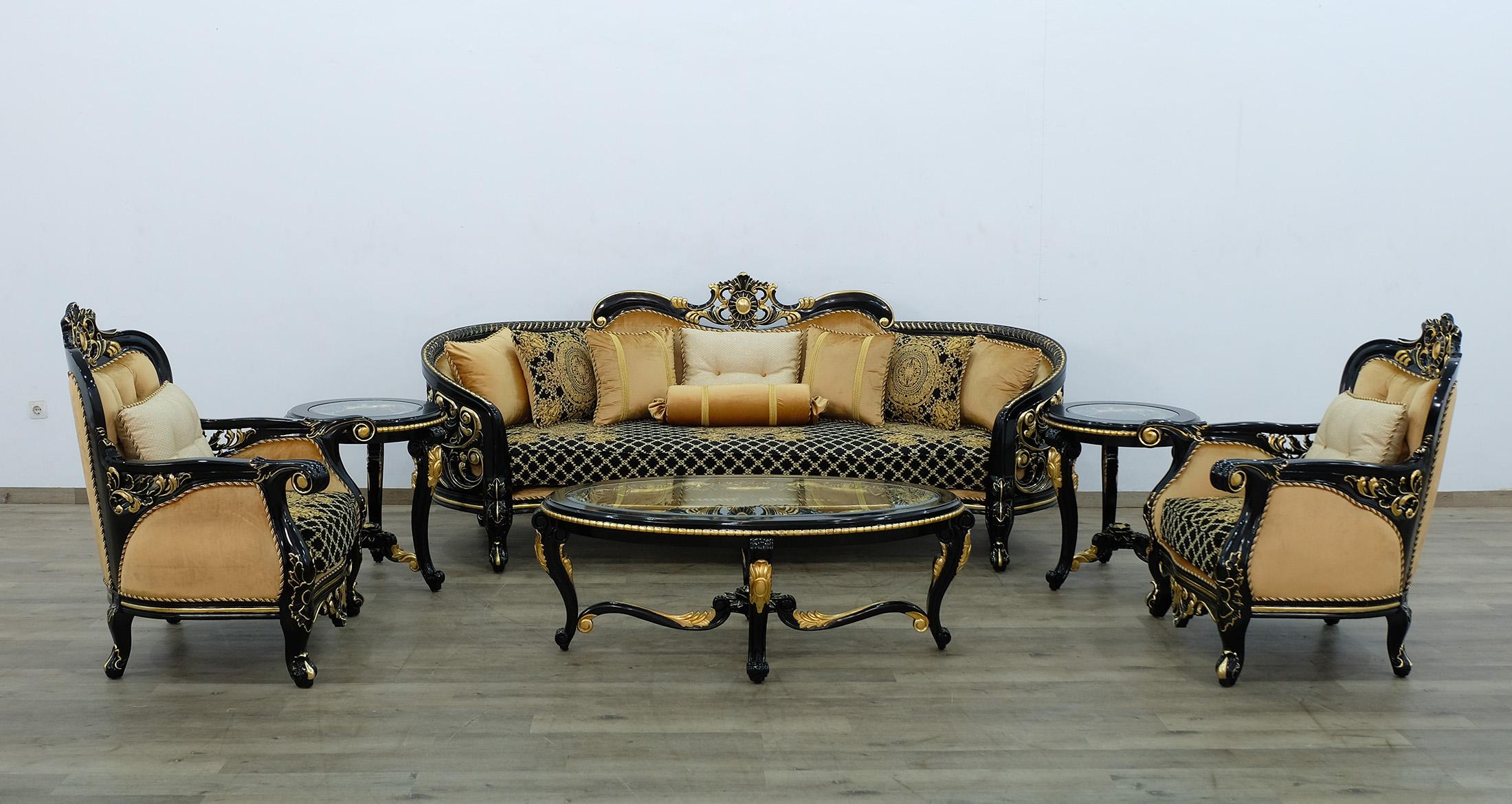 

    
EUROPEAN FURNITURE BELLAGIO III Sofa Set Antique/Gold/Black 30019-S-Set-3
