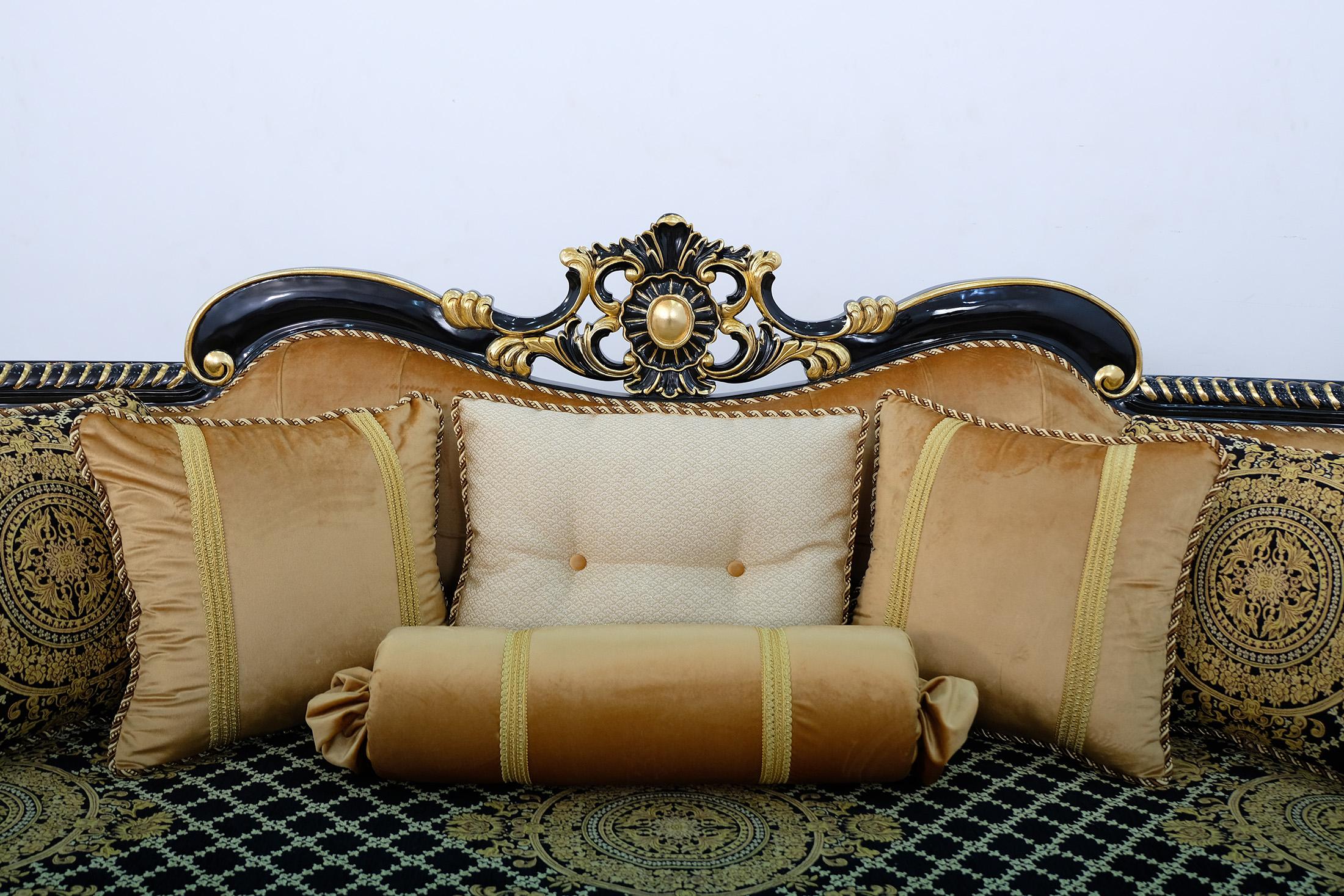 

    
Classic Black Gold Fabric 30019  BELLAGIO III Sofa Set 3 Pcs EUROPEAN FURNITURE
