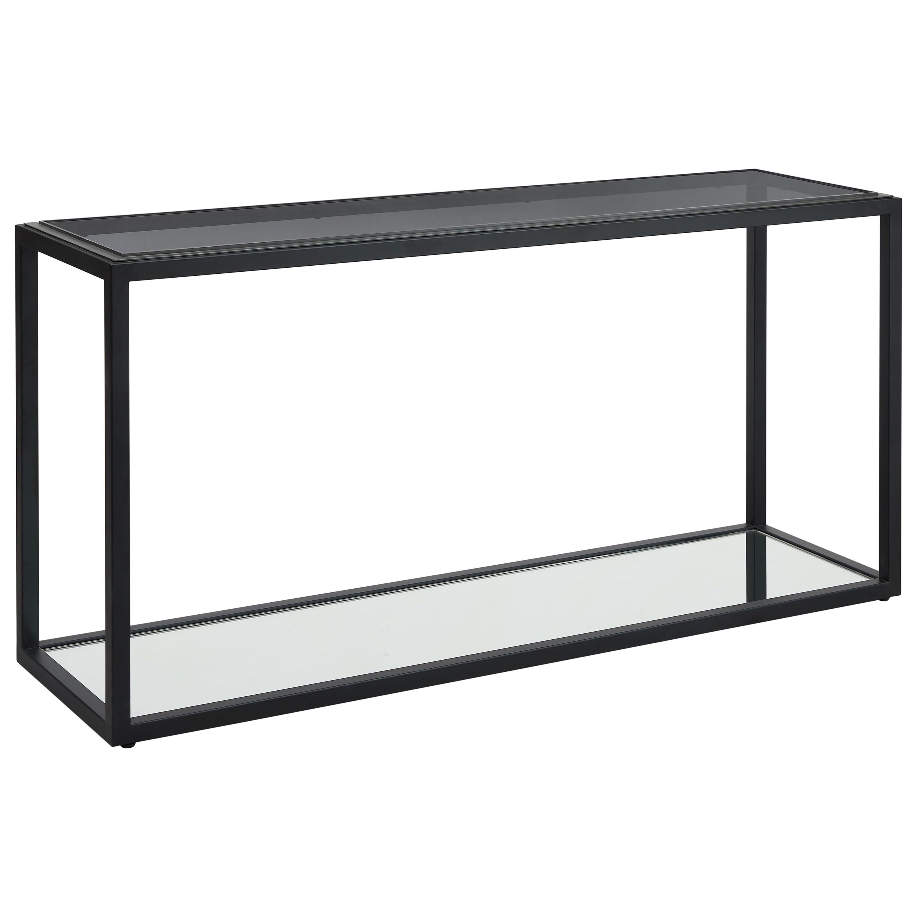 

    
Black Ink Finish Glass Top & Mirrored Shelf Console Table ELLIS by Modus Furniture
