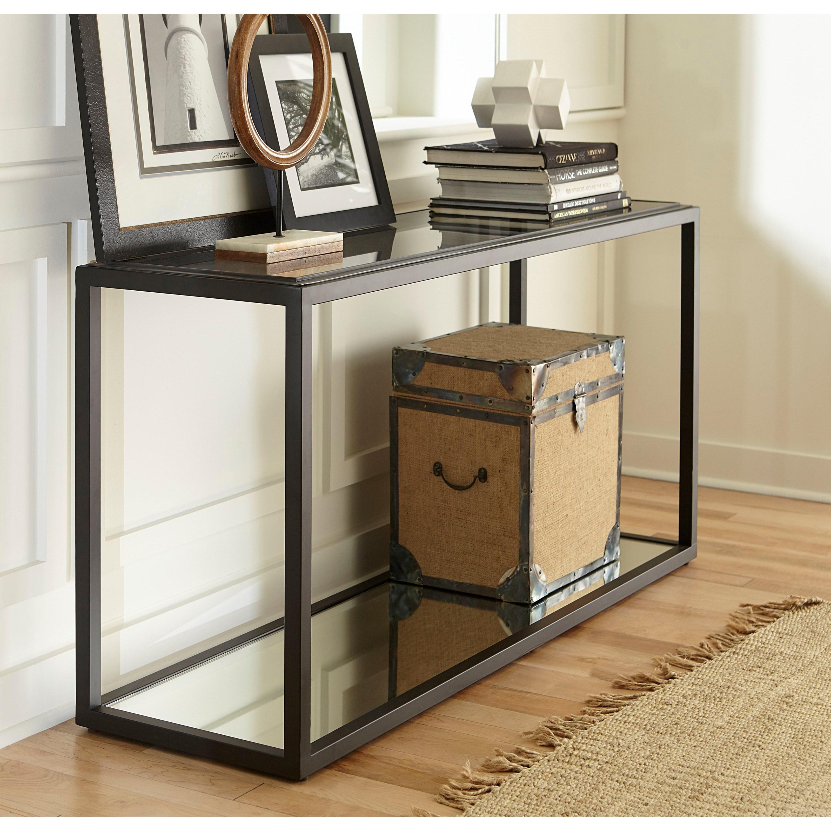

    
Black Ink Finish Glass Top & Mirrored Shelf Console Table ELLIS by Modus Furniture
