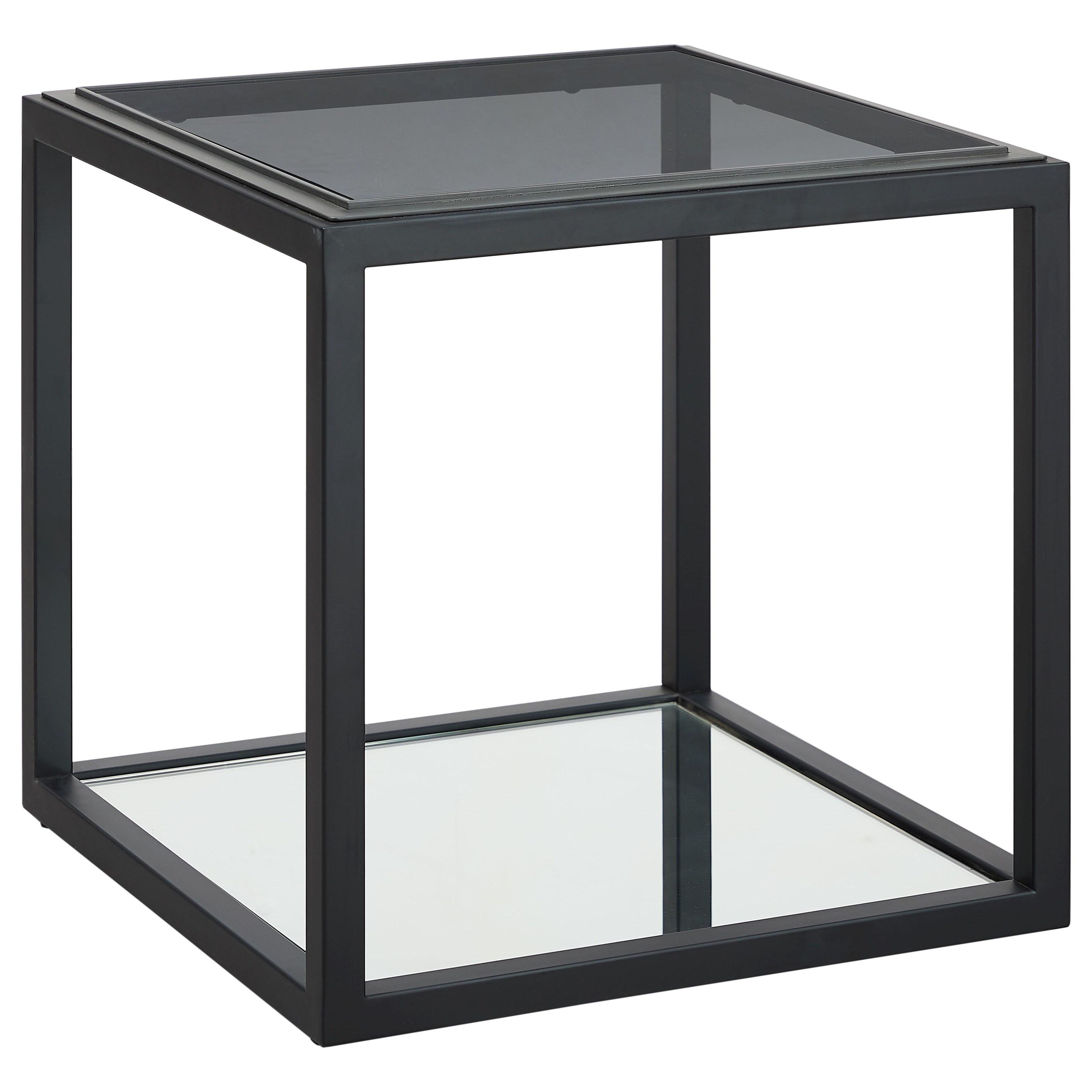 

    
Black Ink Finish Glass Top & Mirrored Shelf End Table ELLIS by Modus Furniture
