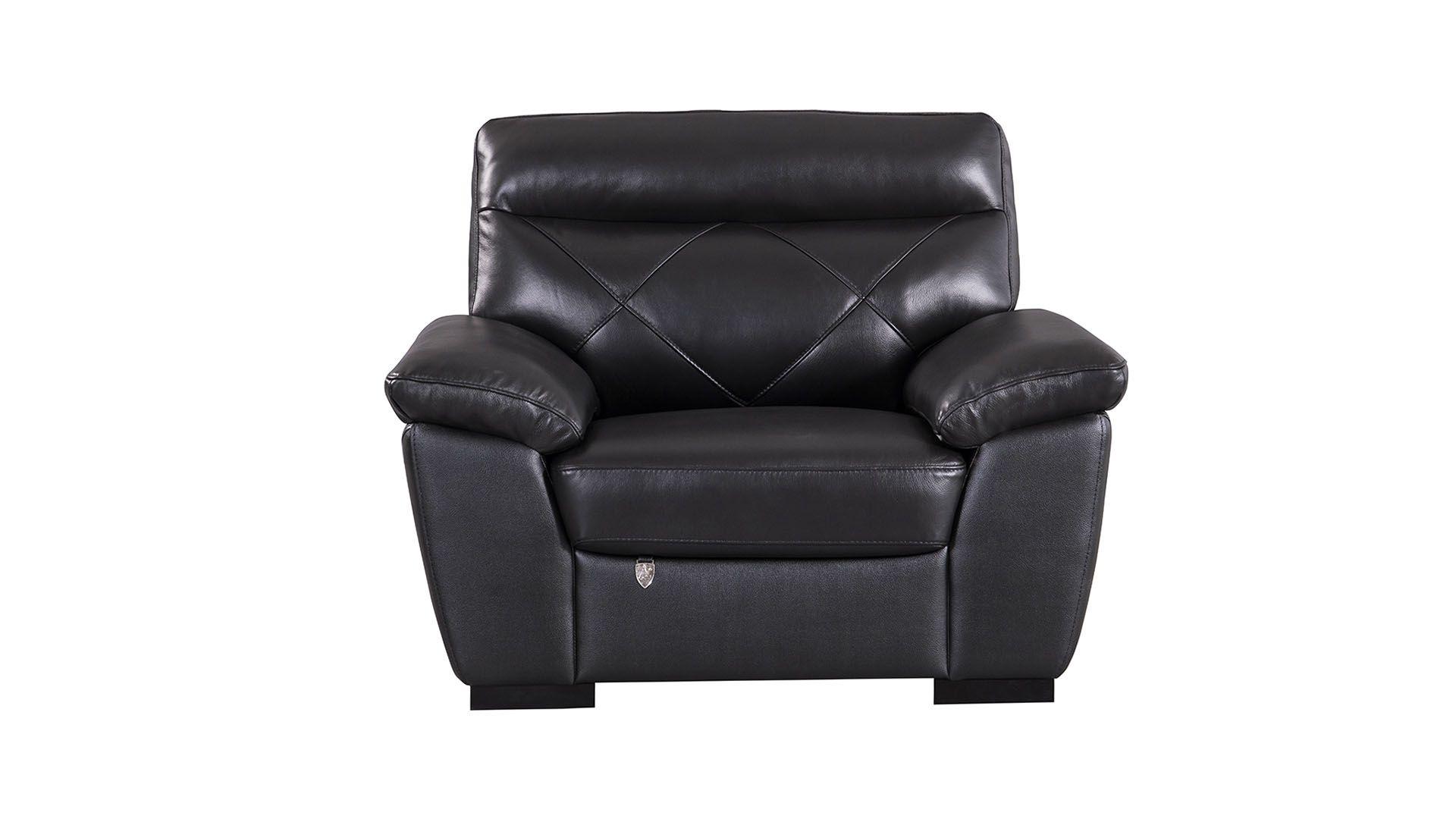 Contemporary, Modern Arm Chair EK081-BK-CHR EK081-BK-CHR in Black Italian Leather