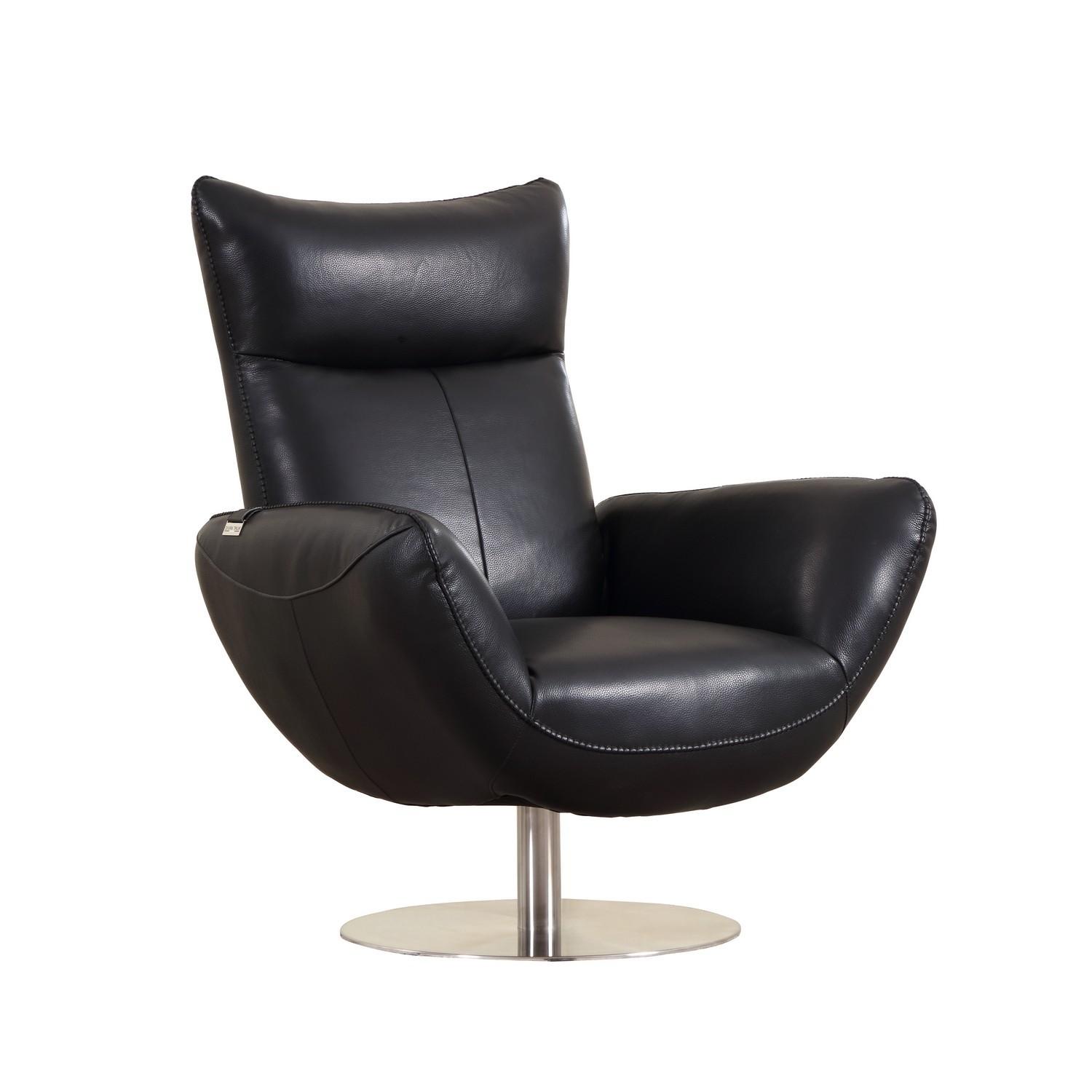 Contemporary Lounge Chair Jesse 624-BLACK in Black Italian Leather