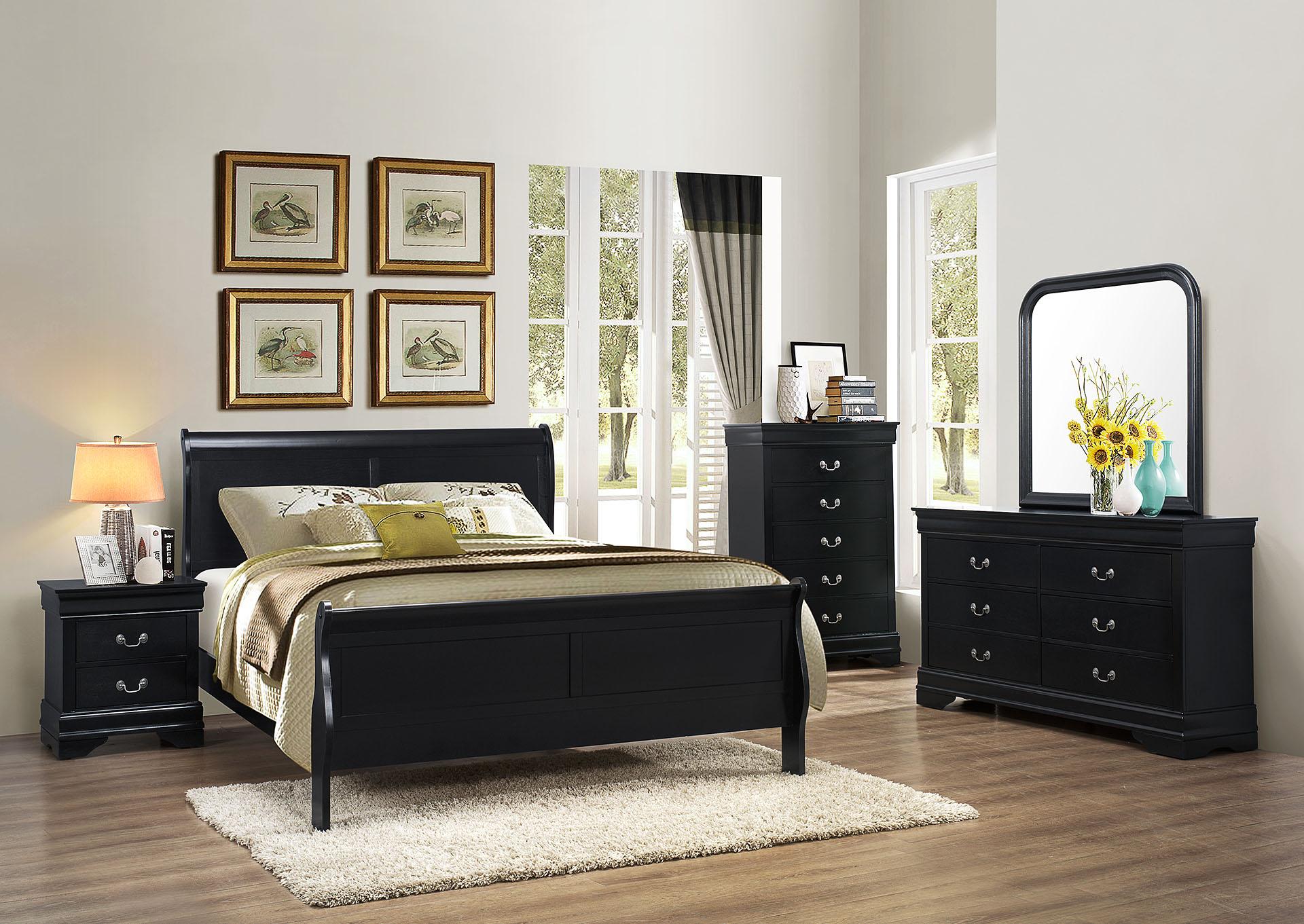 

    
GHF-808857757449 Black King Bedroom Set 4 Pcs LOUIS PHILLIPE Galaxy Home Traditional Modern
