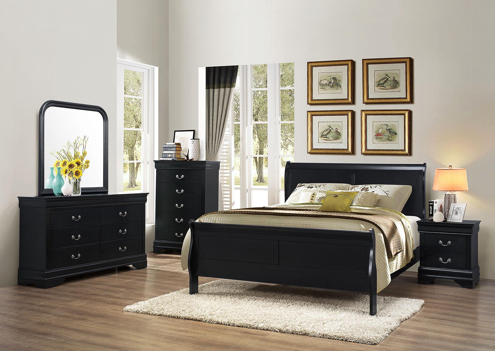 Black King Sleigh Bed LOUIS PHILLIPE Galaxy Home Traditional Modern