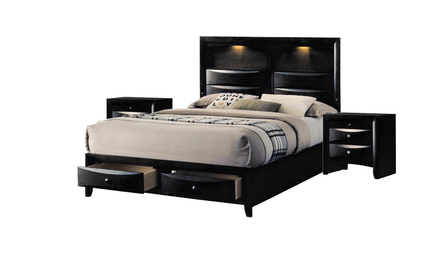 Contemporary, Transitional Storage Bedroom Set Fallon B4288-K-Bed-3pcs in Black 