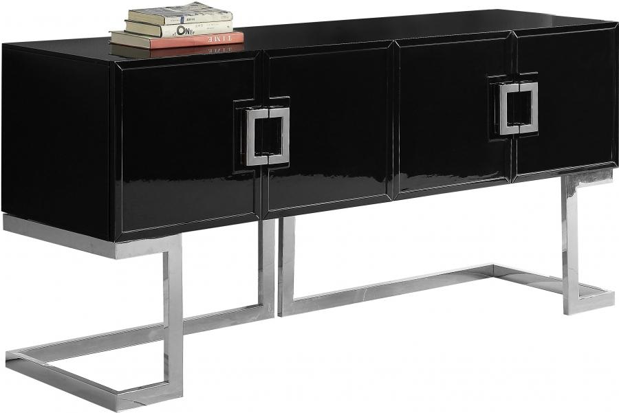 

    
Black Lacquer Chrome Steel Buffet/Console Table Beth 307 Meridian Modern
