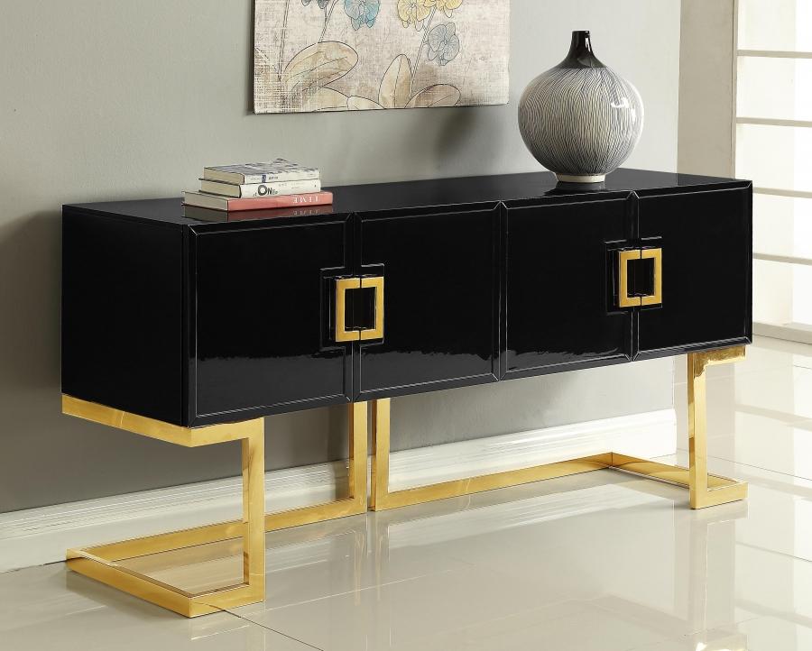 

    
Black Lacquer Gold Steel Buffet/Console Table Beth 305 Meridian Modern
