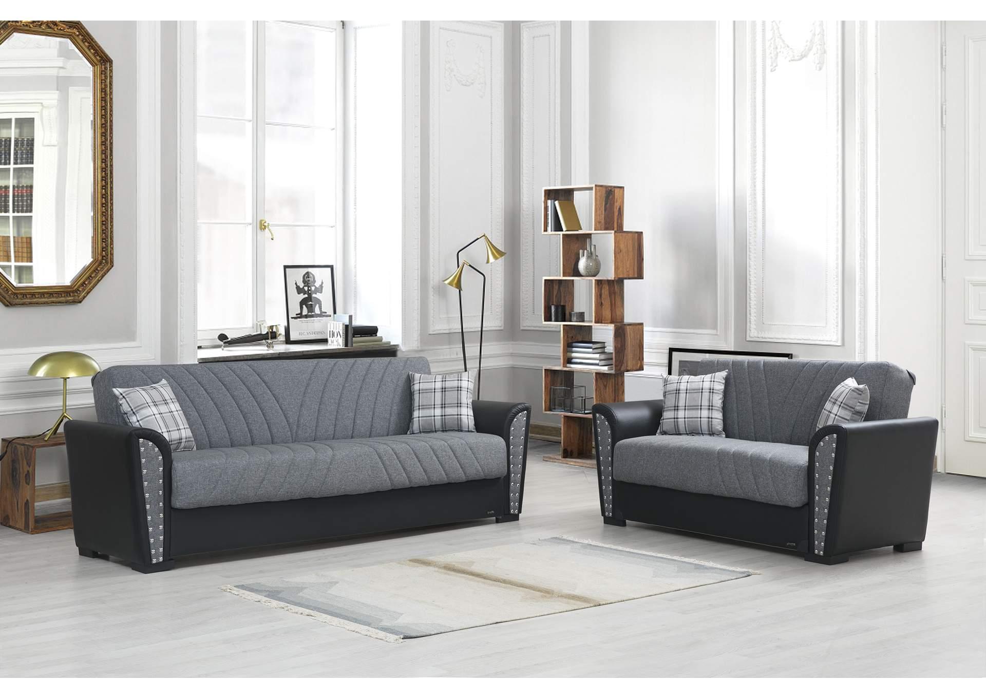 Modern Sofa and Loveseat Set Salinas SALNS-G-S-Set-2 in Black, Gray Fabric