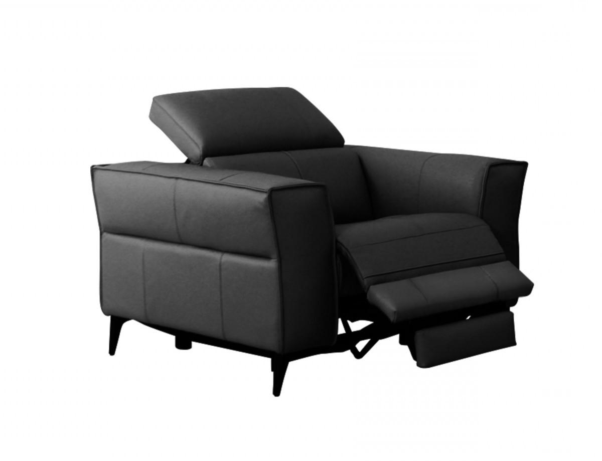 Modern Reclining Armchair Nella VGKNE9193-BLK-CH in Black Leather