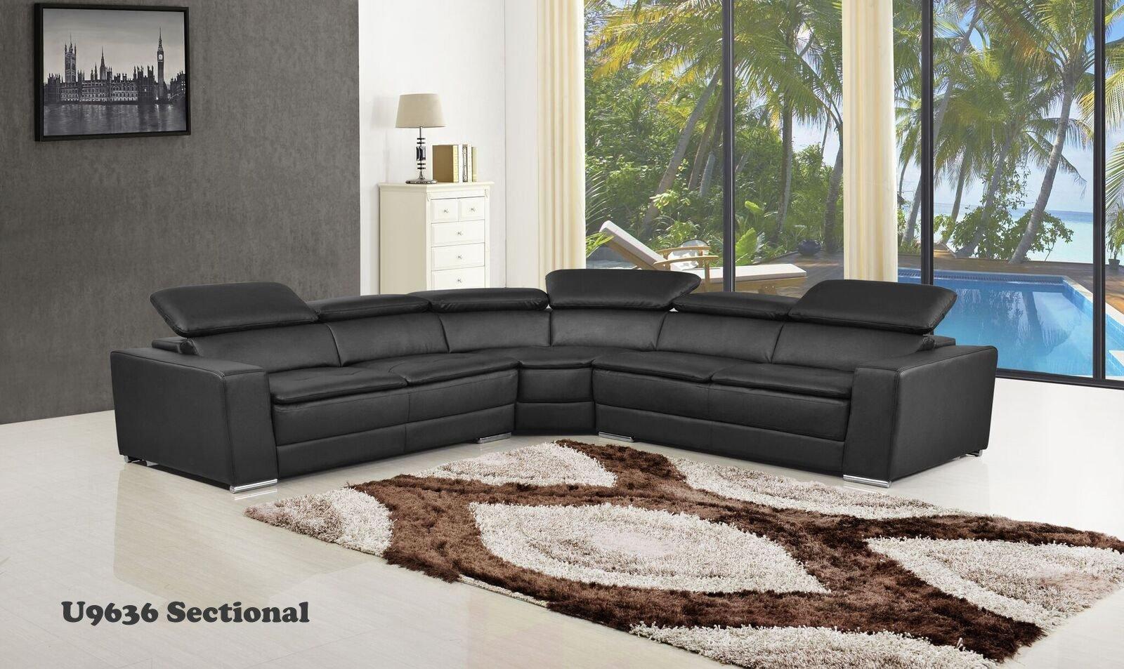 Contemporary Sectional Sofa U9636 SEC-BLACK U9636 SEC-BLACK in Black leather gel