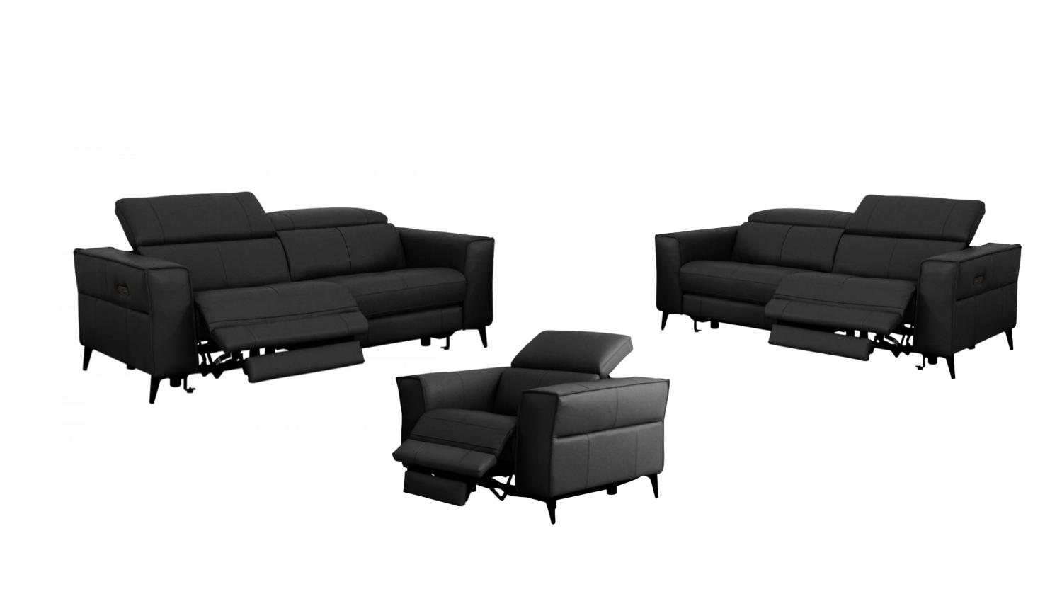 Modern Sofa Loveseat and Chair Set Nella VGKNE9193-BLK-4S-3pcs in Black Leather