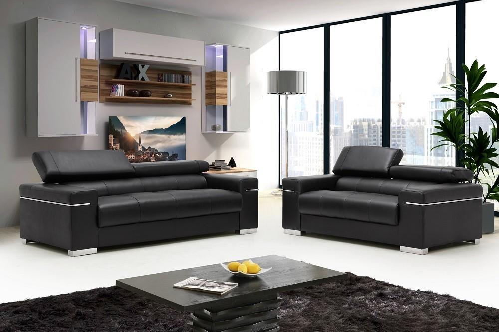 

    
Black Leather With Adjustable Headrests Sofa Set 2 Pcs J&M Furniture Soho
