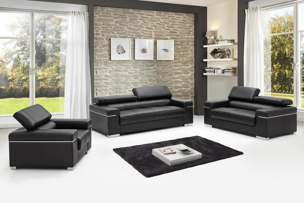 

    
Black Leather With Adjustable Headrests Sofa Set 3 Pcs J&M Furniture Soho
