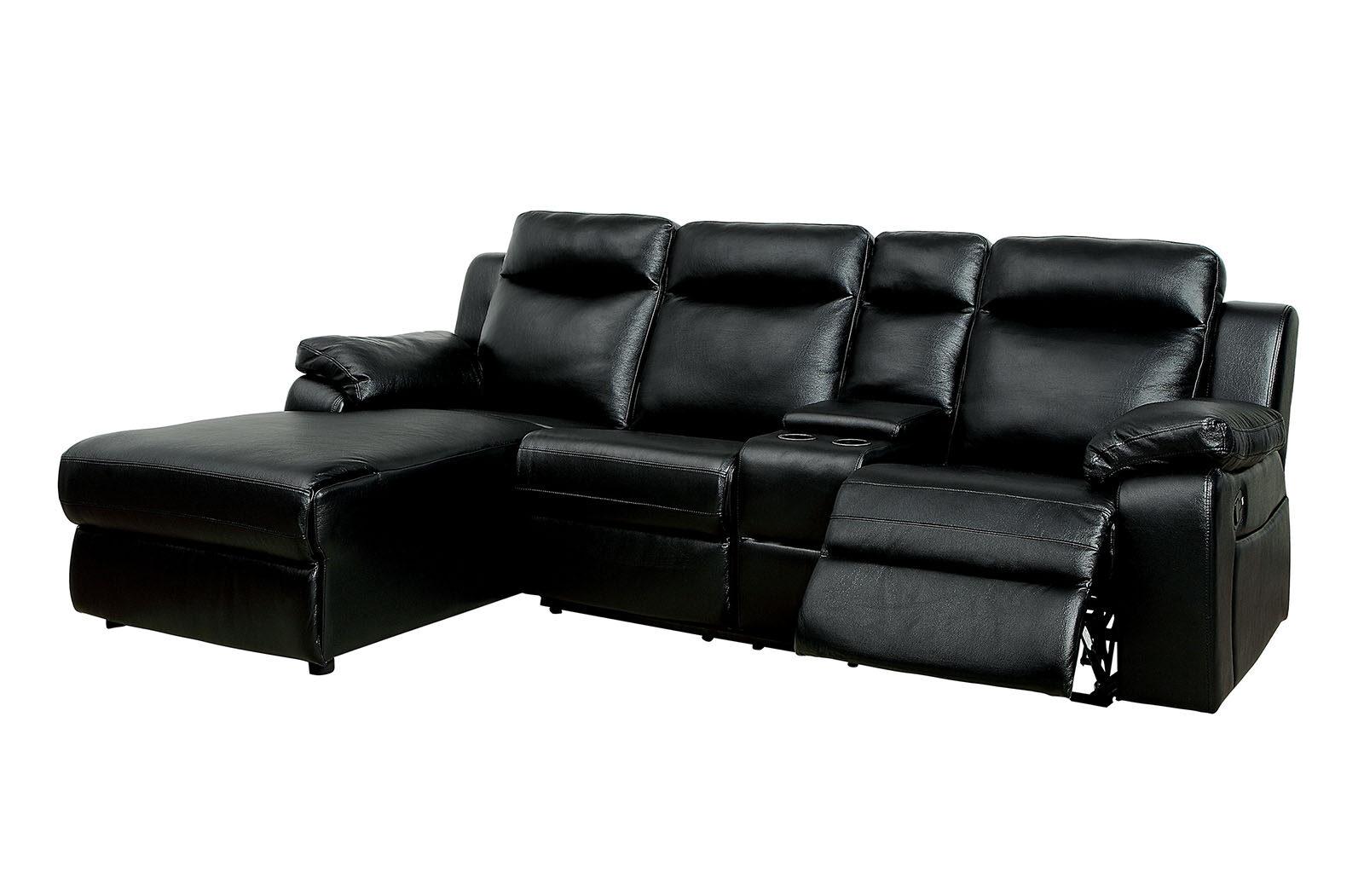 

    
Black Leatherette Recliner Sectional w/ Console HARDY CM6781BK FOA Transitional
