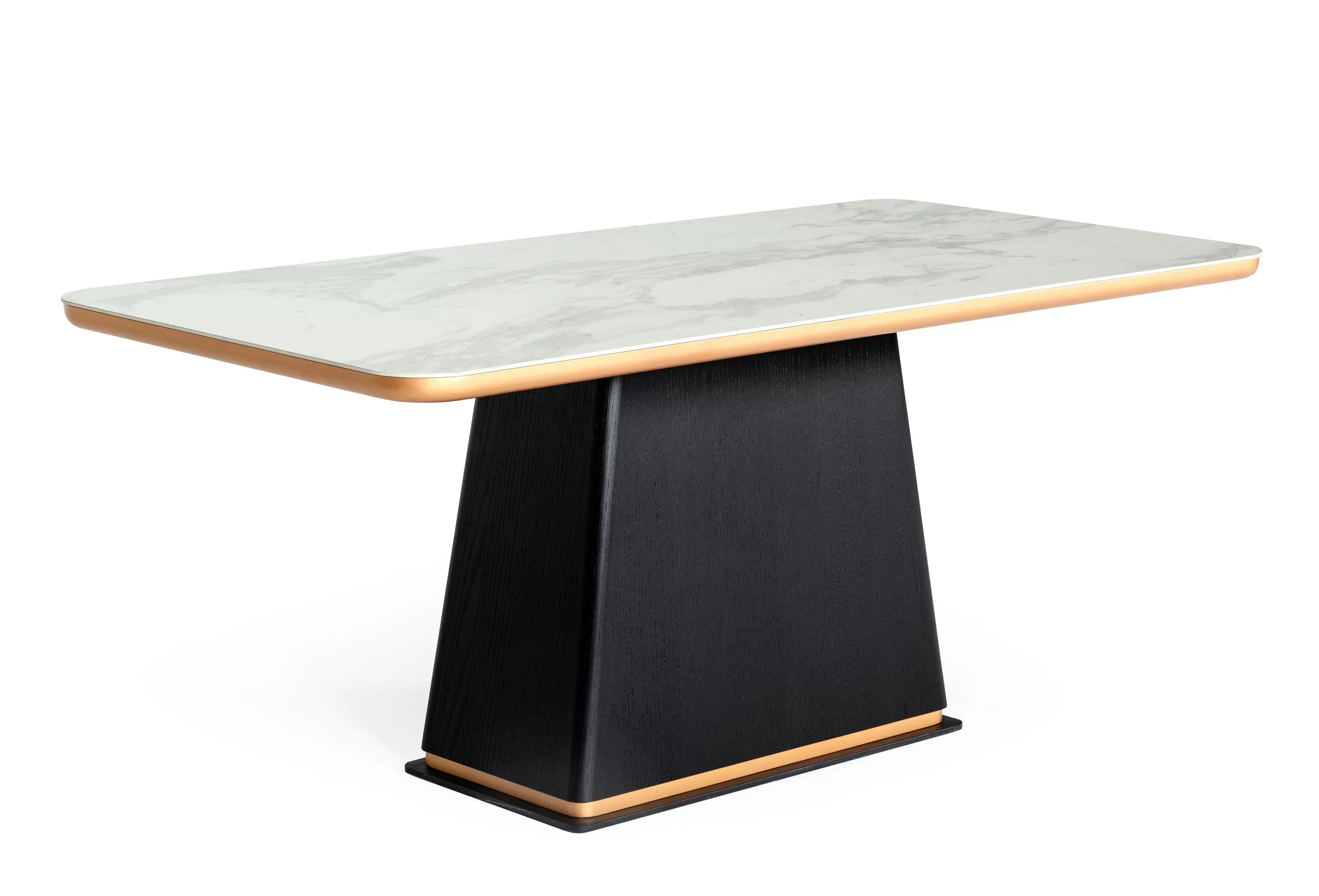 

    
Black Oak & White Faux Marble Dining Table by VIG Modrest Peak XL
