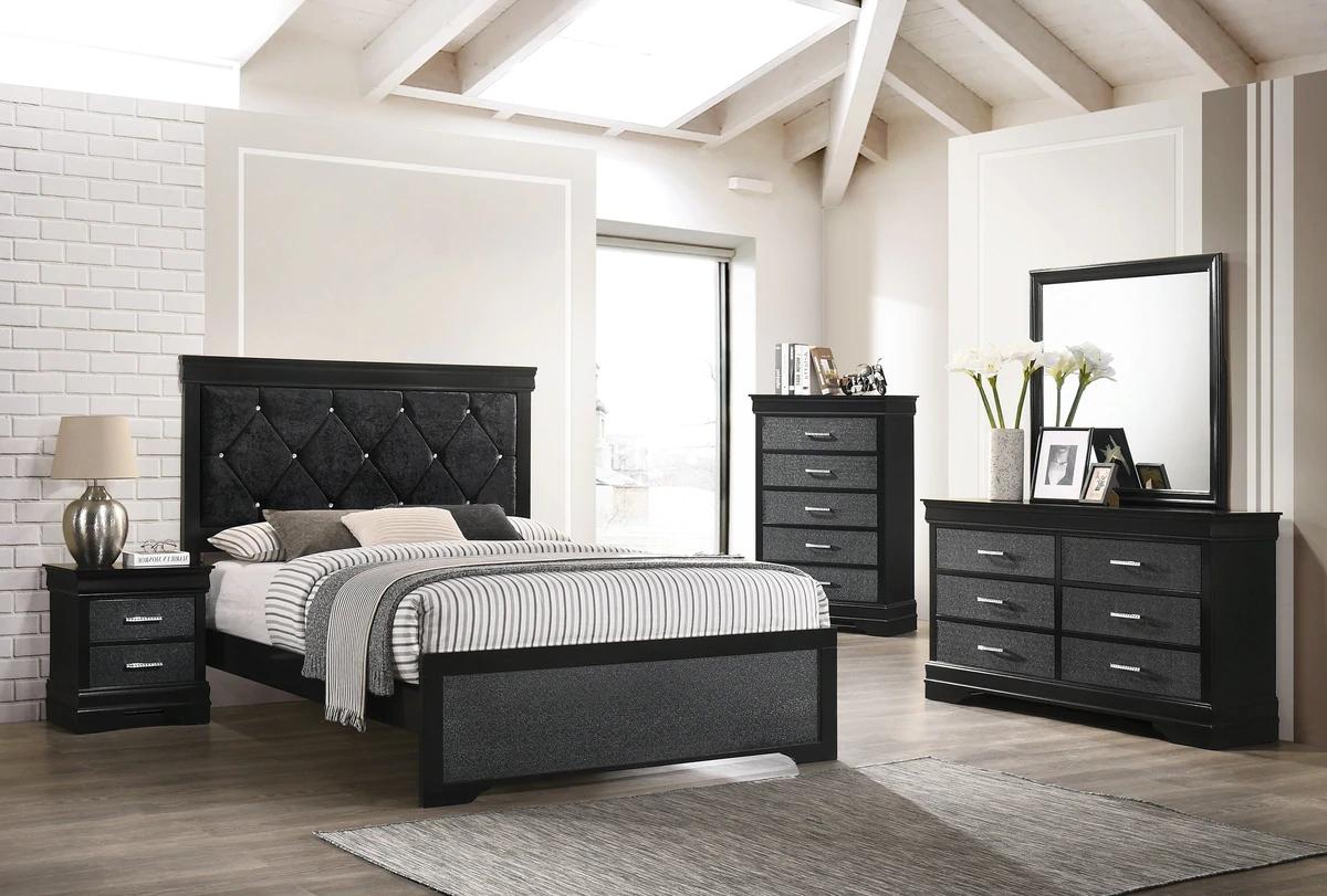 

    
Black Panel Bedroom Set by Crown Mark Amalia B6918-CK-Bed-5pcs
