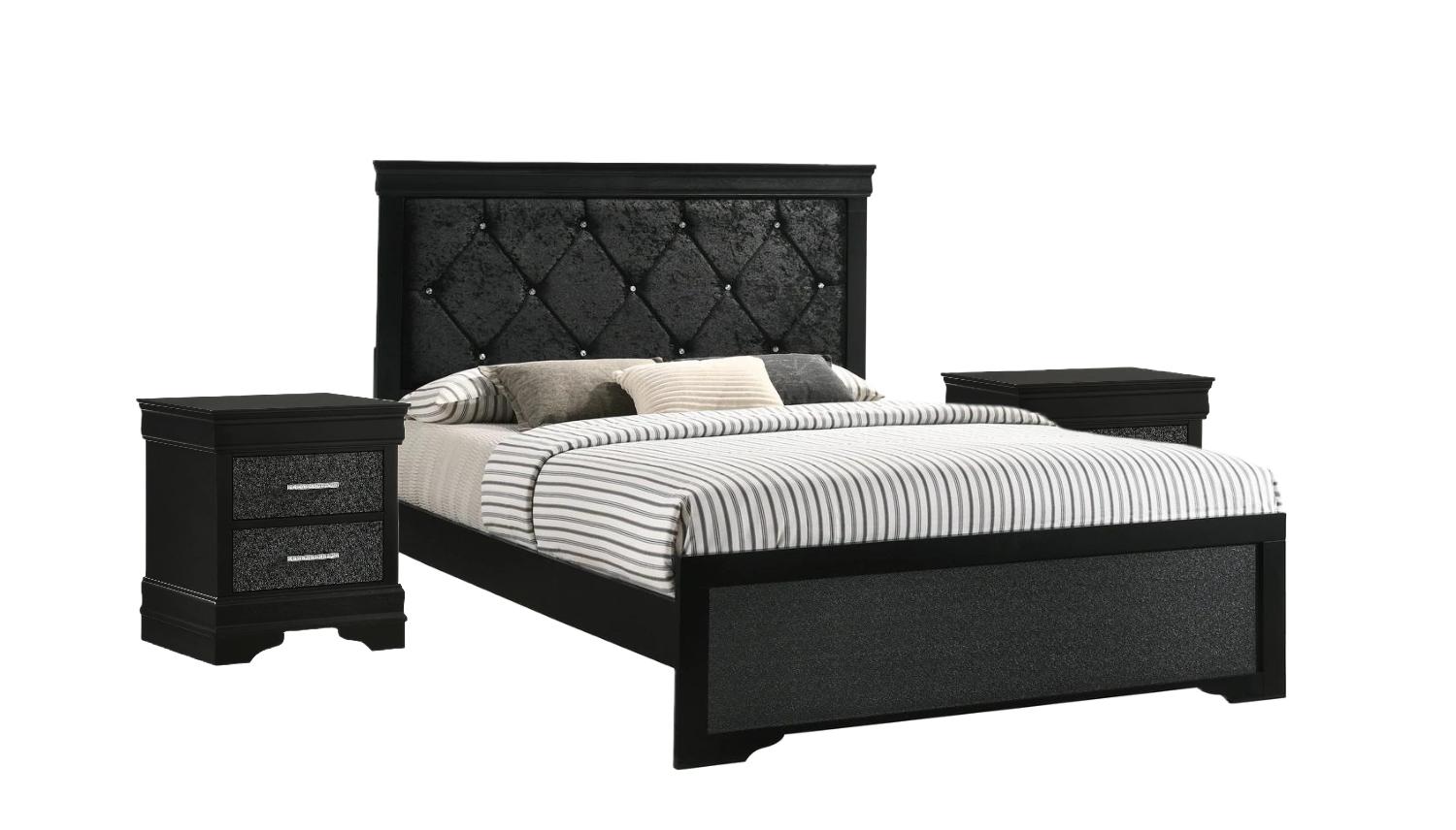 Amalia Black Fabric/Wood Queen Panel Bed by Crown Mark
