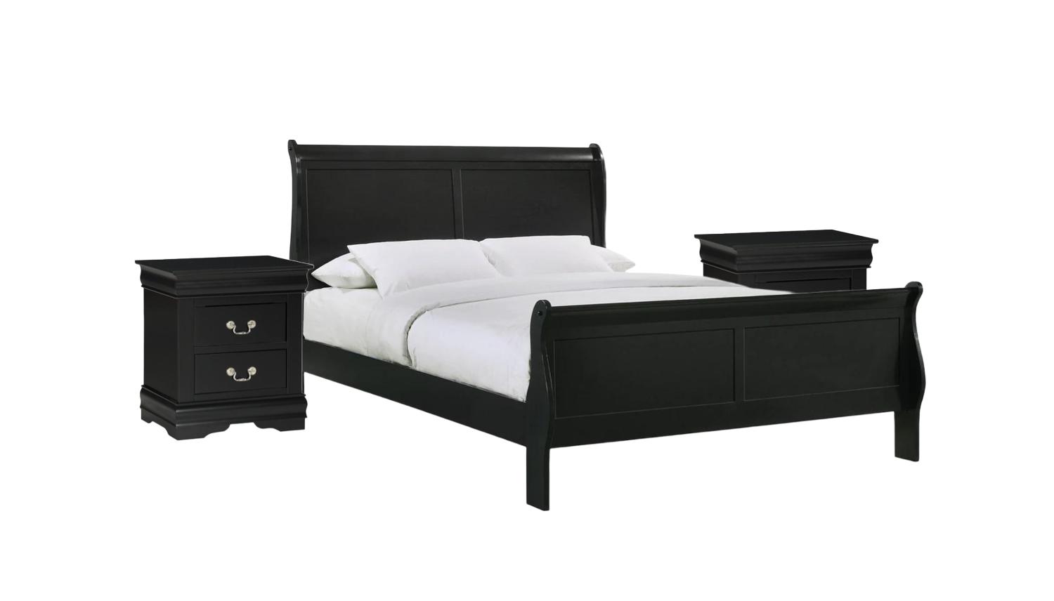 Contemporary, Simple Panel Bedroom Set Louis Philip B3950-Q-Bed-3pcs in Black 