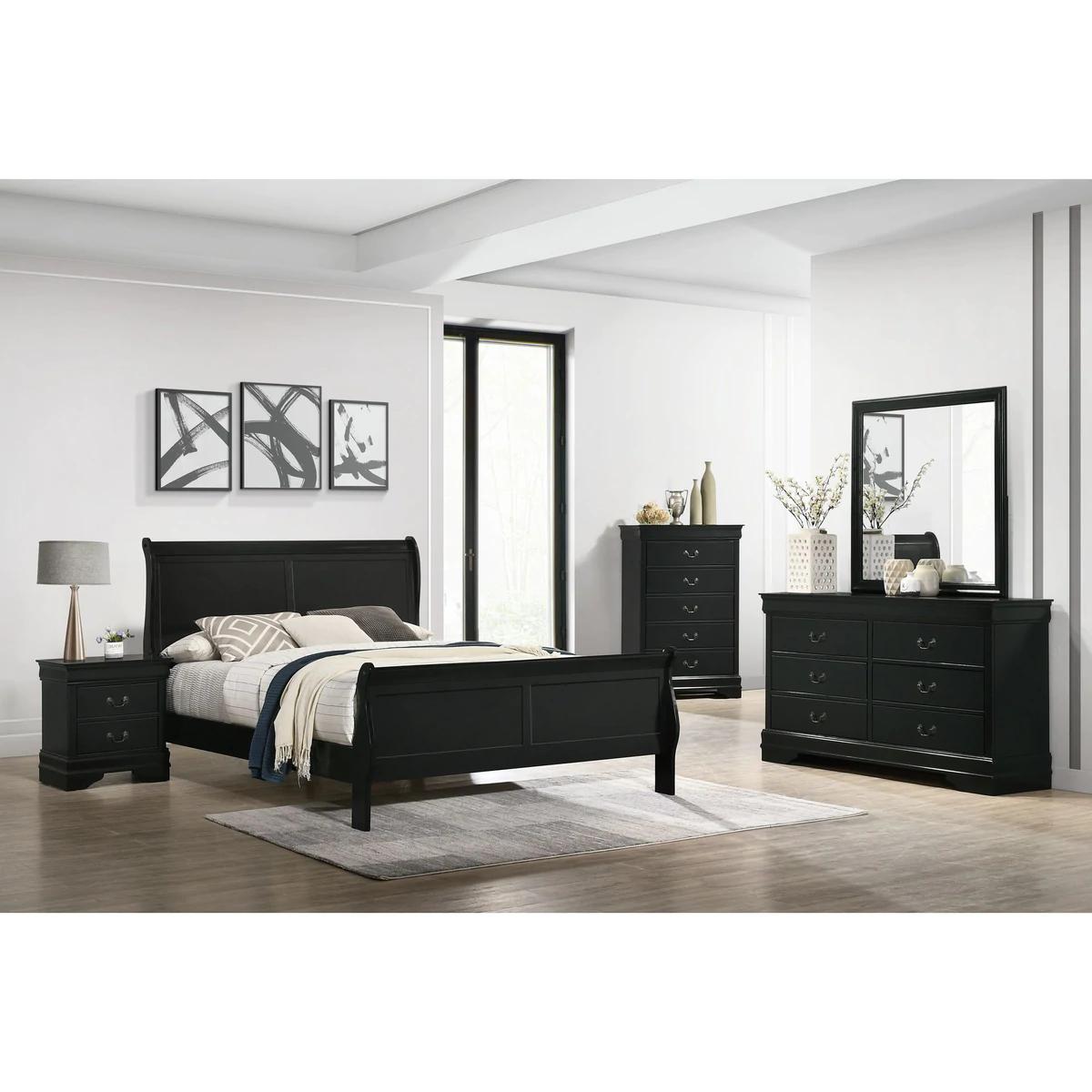Contemporary, Simple Panel Bedroom Set Louis Philip B3950-Q-Bed-5pcs in Black 