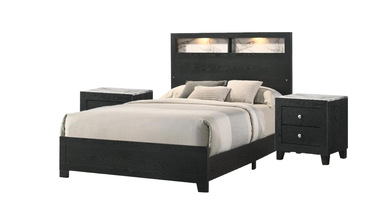 

    
Black Panel Bedroom Set w/ LED by Crown Mark Cadence B4510-Q-Bed-3pcs
