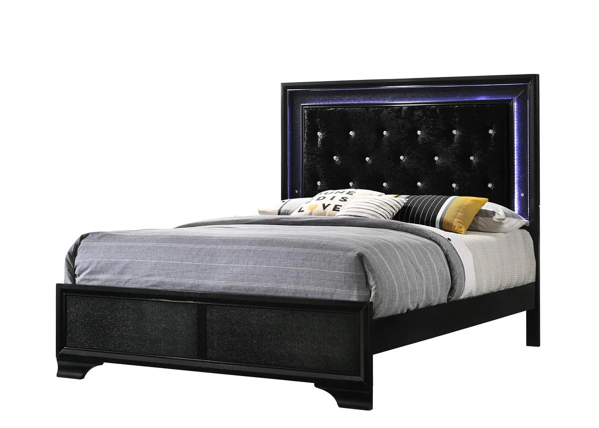 

    
Black Panel Bedroom Set w/ LED Lights by Crown Mark Micah B4350-Q-Bed-5pcs

