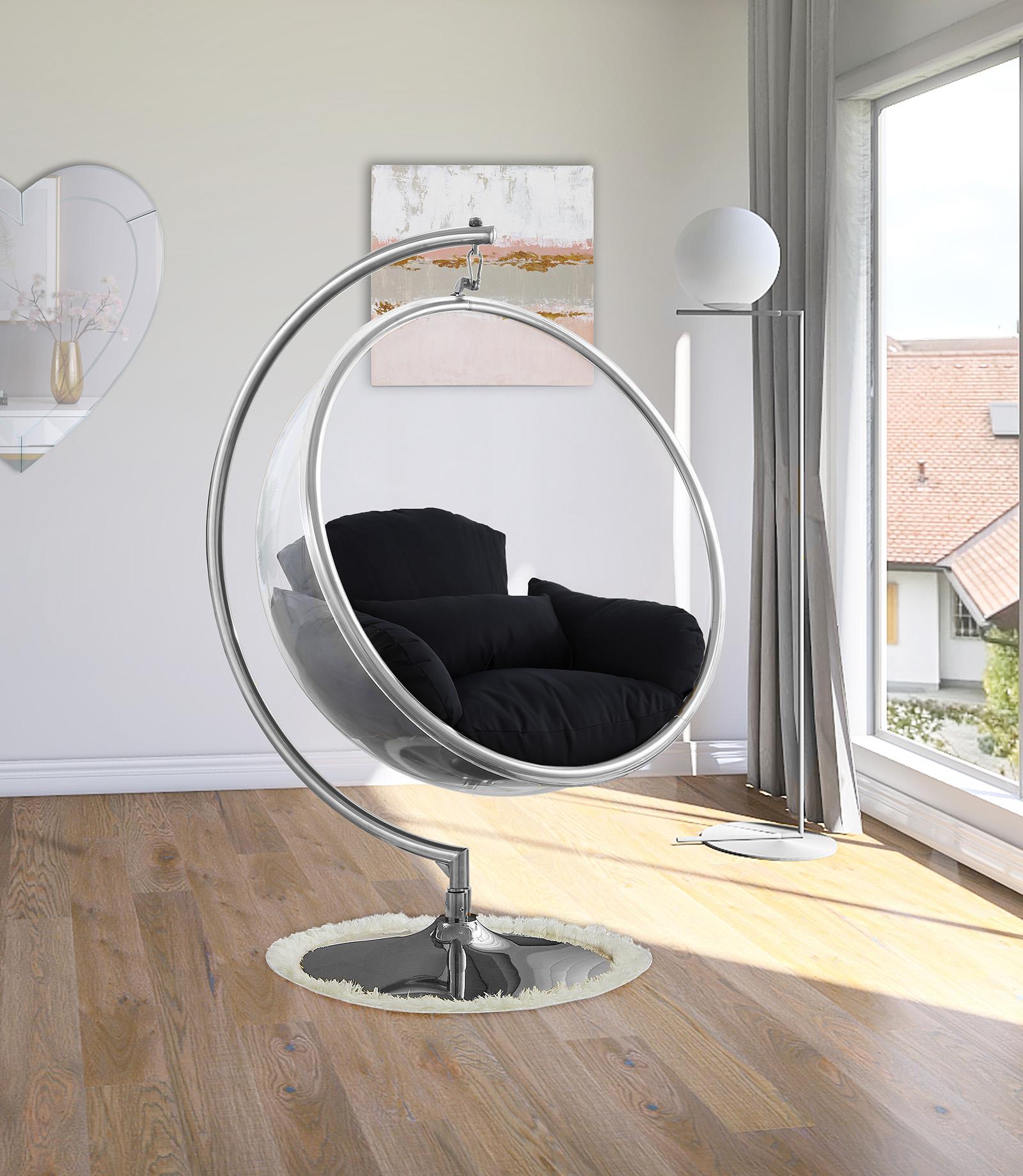 

    
Black Pillow Chrome & Acrylic Swing Bubble Chair LUNA 507Black Meridian Modern
