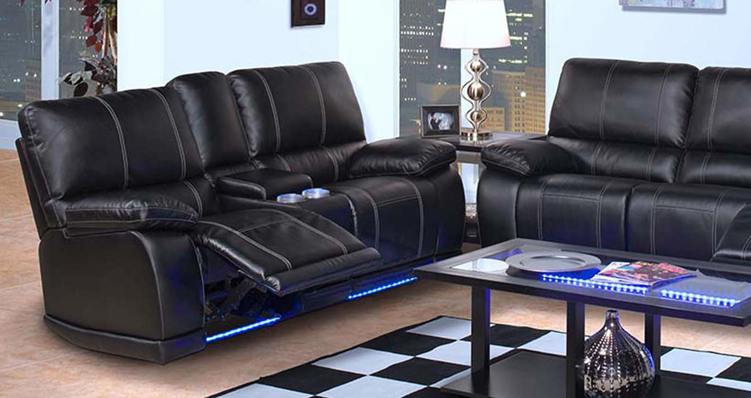 

    
Black Power Recliner Loveseat w/LED ELECTRON Galaxy Home Contemporary Modern
