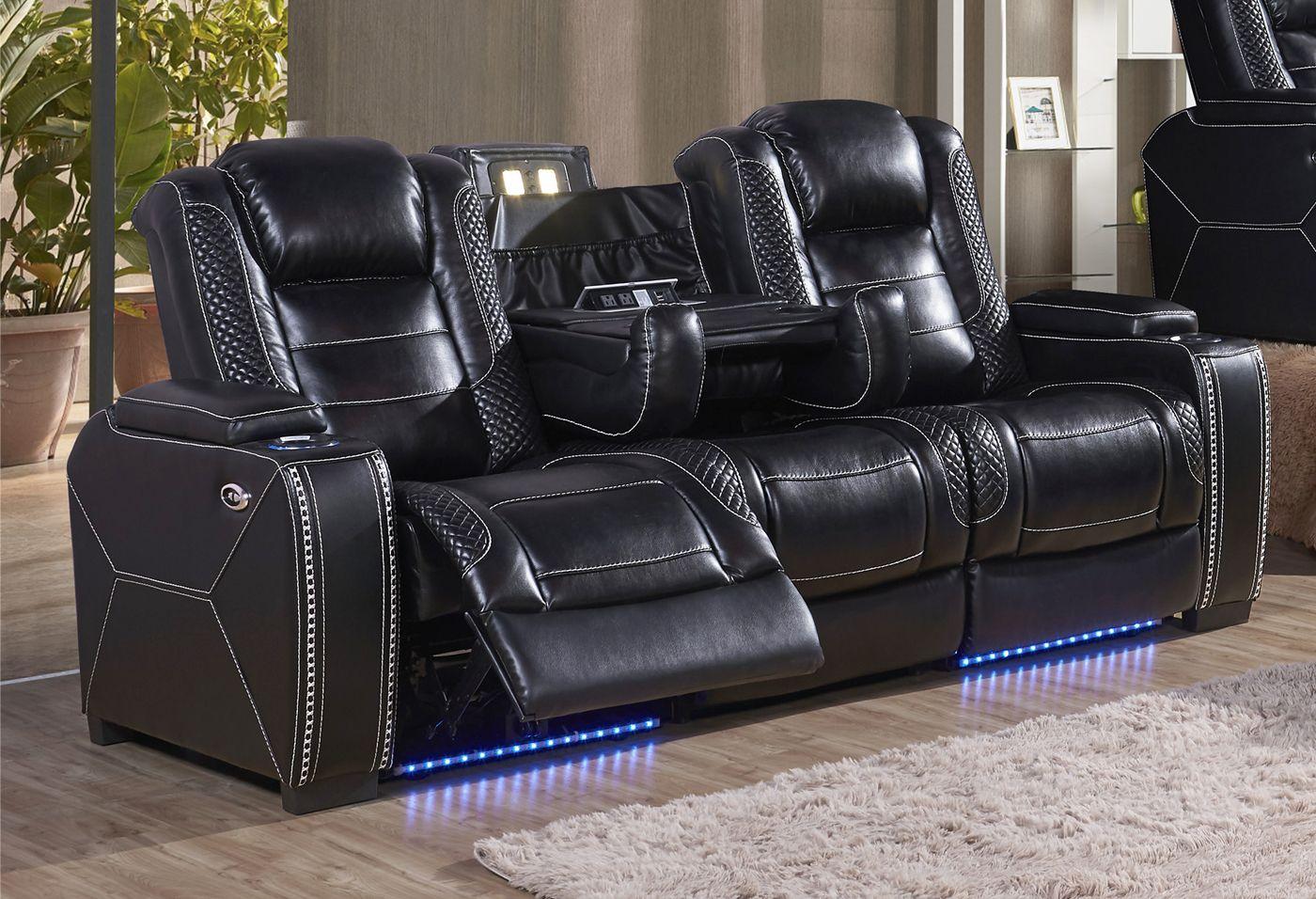 

    
Black Leather Air & LED Lights Power Reclining Sofa Contemporary McFerran SF3816
