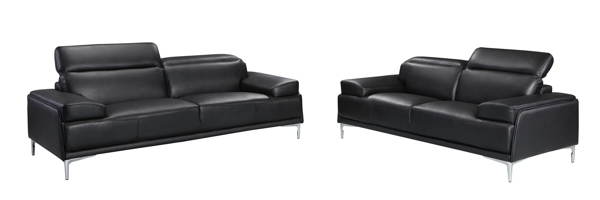 Modern Sofa and Loveseat Set Nicolo SKU 18982-Set-2 in Black Bonded Leather