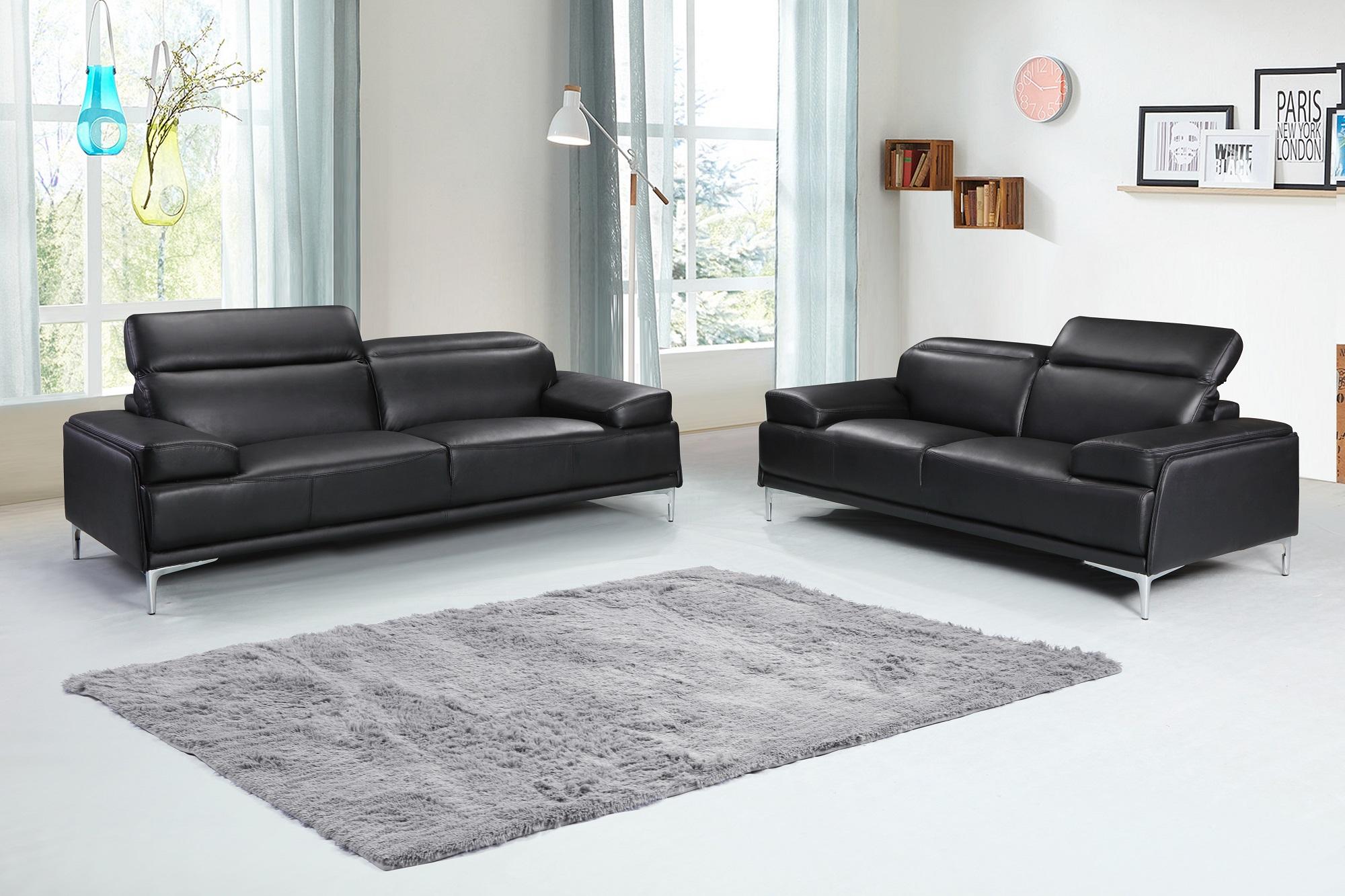 

    
Black Bonded Leather Sofa & Loveseat Set 2Pcs Modern J&M Nicolo
