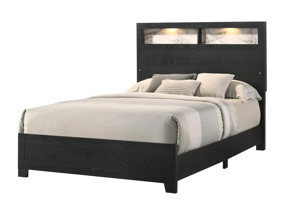 Modern Panel Bed Cadence B4510-Q-Bed in Marble, Black 
