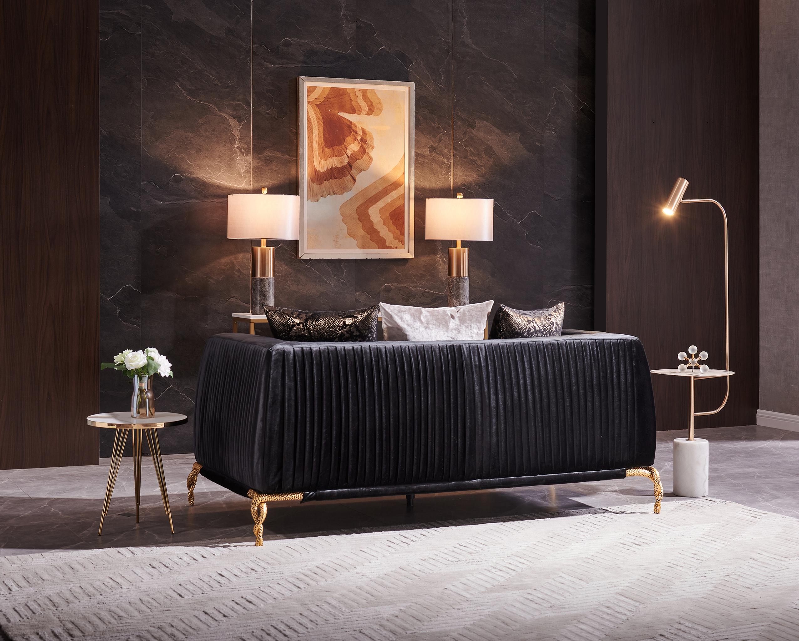 

    
 Order  Black Shiny Thick Velvet Sofa Set 2Pc Majestic Galaxy Home Modern
