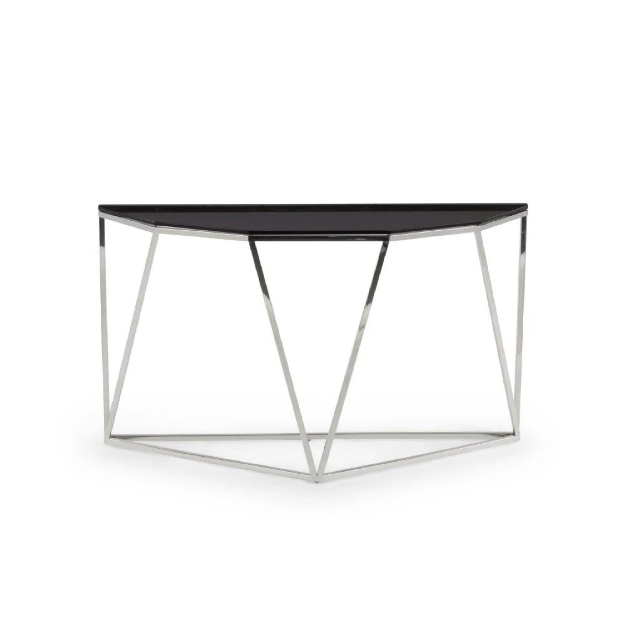 

    
Black & Silver Console Table w/ Glass Top by Modus Aria 4VG523
