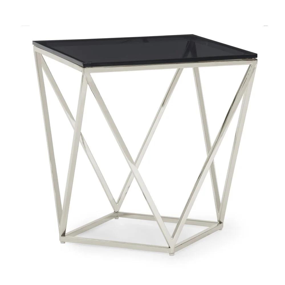

    
Black & Silver End Table w/ Glass Top by Modus Aria 4VG522
