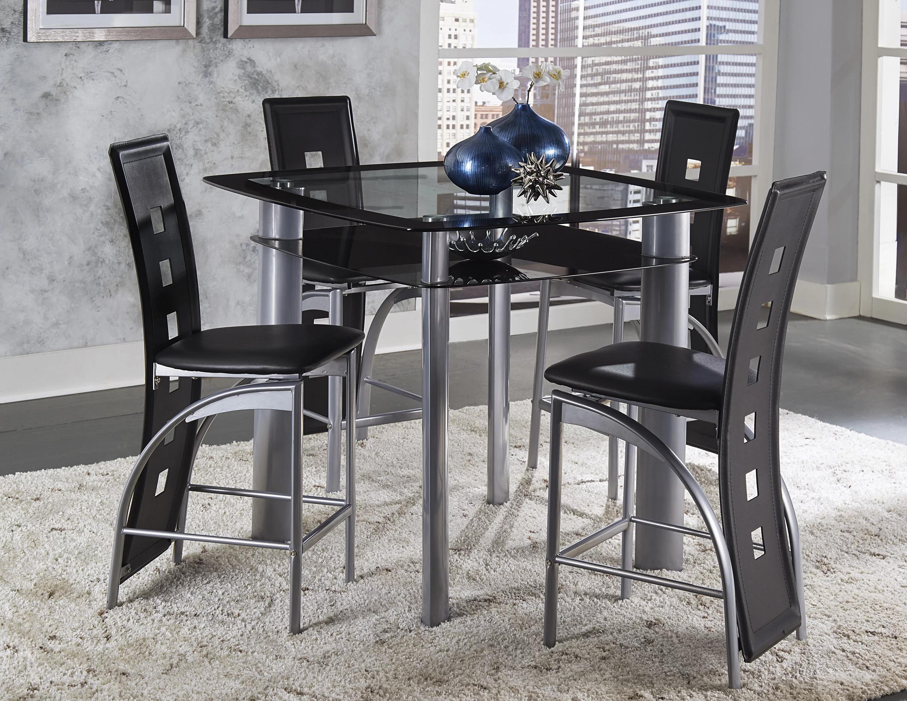 

    
Black & Silver Glass Counter Dining Set by Crown Mark Echo 1770T-4242-5pcs
