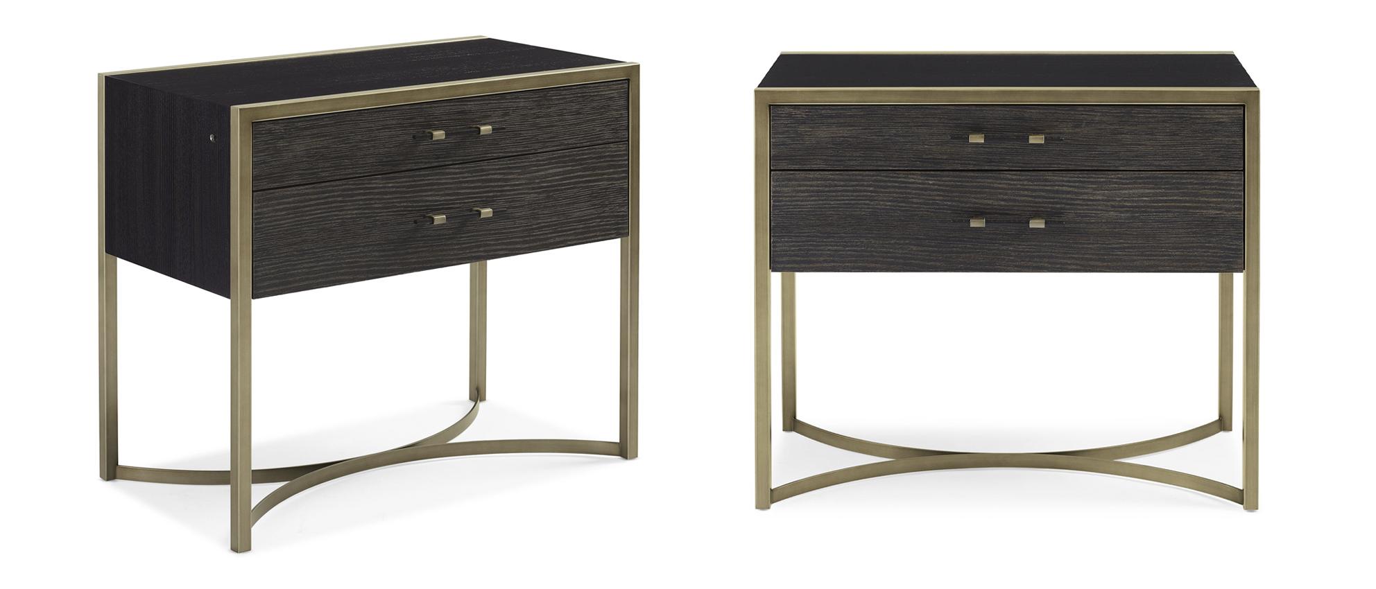 

    
Black Stained Ash & Bronze Gold Metal REMIX LARGE NIGHTSTAND Set 2Pcs by Caracole

