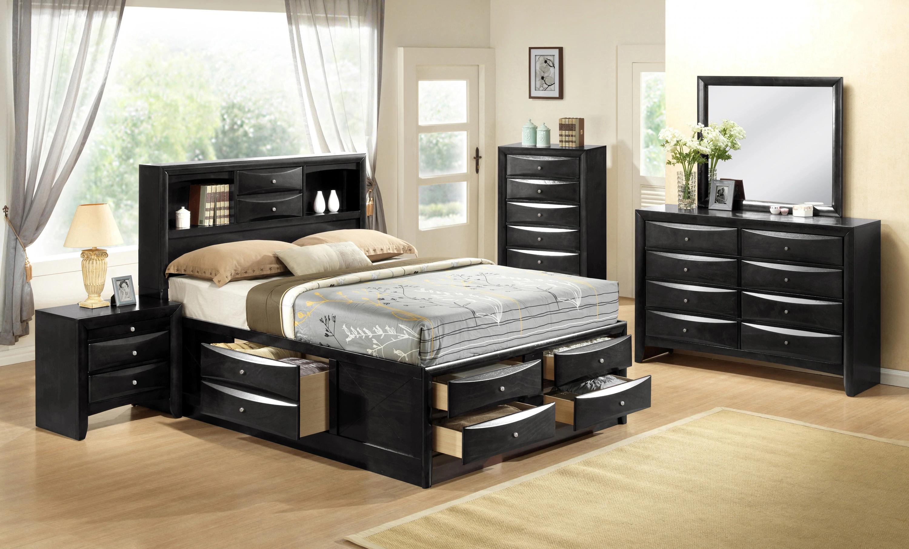 Contemporary, Transitional Panel Bedroom Set Emily B4285-K-Bed-5pcs in Black 