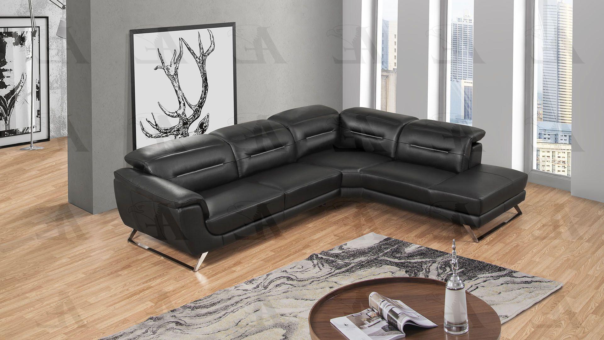 

        
American Eagle Furniture EK-LH756-BK Sectional Sofa Black Top grain leather 00656237670372
