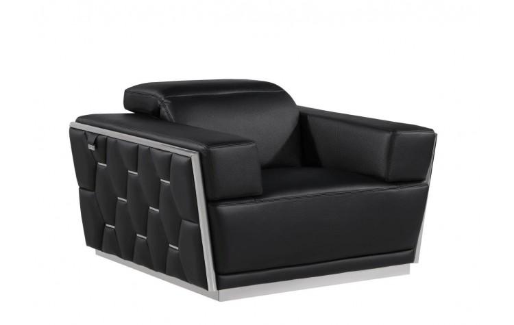 Contemporary Arm Chairs 1111 1111-BLACK-CH in Black Genuine Leather