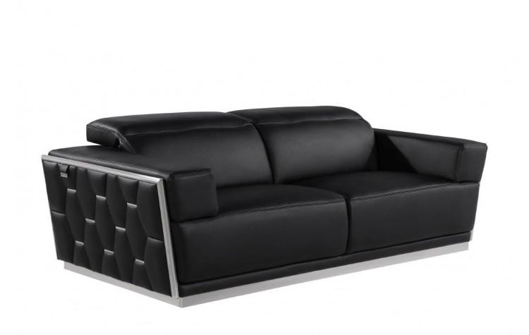 Contemporary Sofa 1111 1111-BLACK-S in Black Genuine Leather