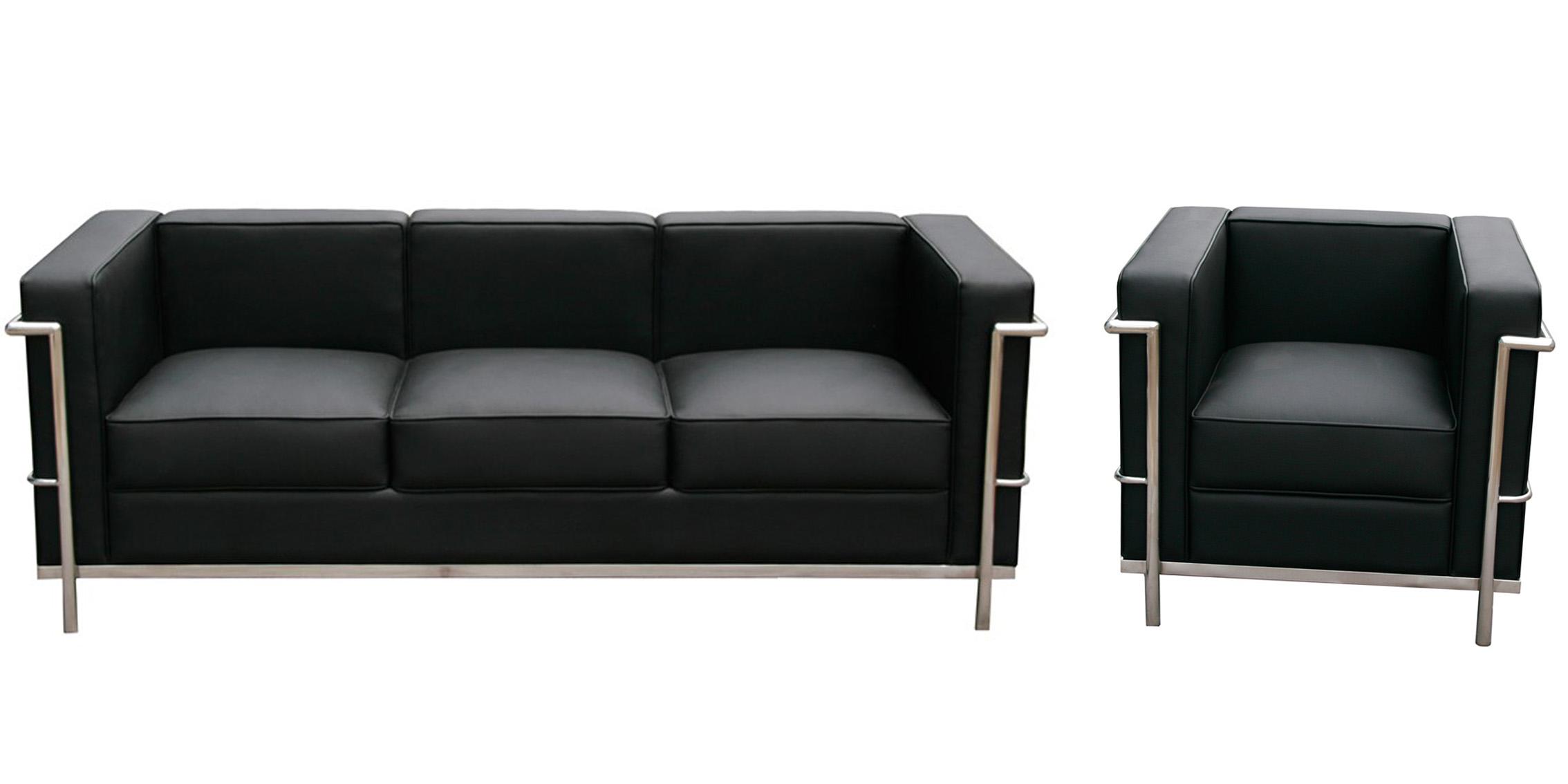 Modern Sofa Set Cour SKU 176551-S-BK-Set-2 in Black Leather