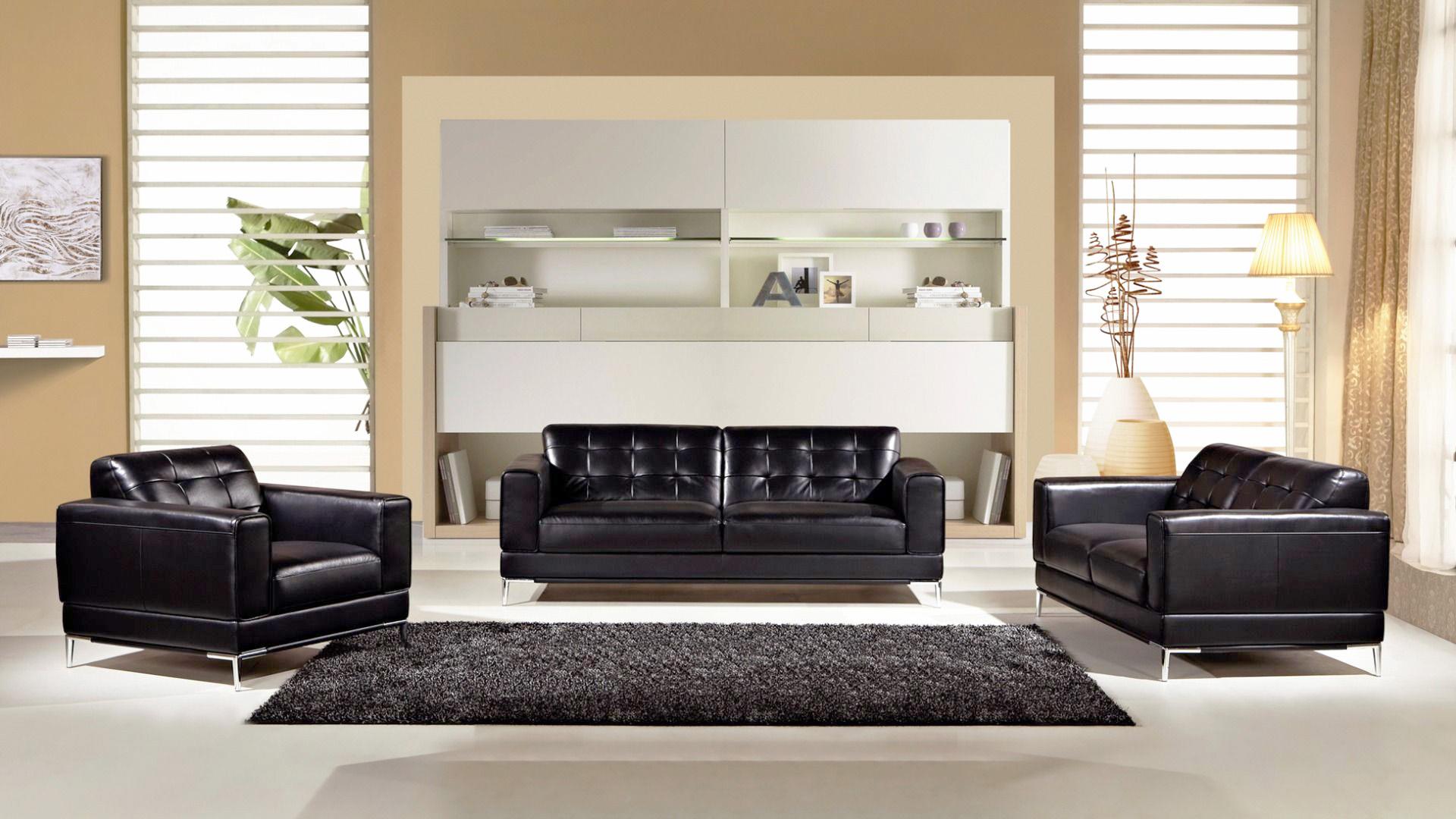 Contemporary, Modern Sofa Set EK003-BK EK003-BK-Set-3 in Black Italian Leather