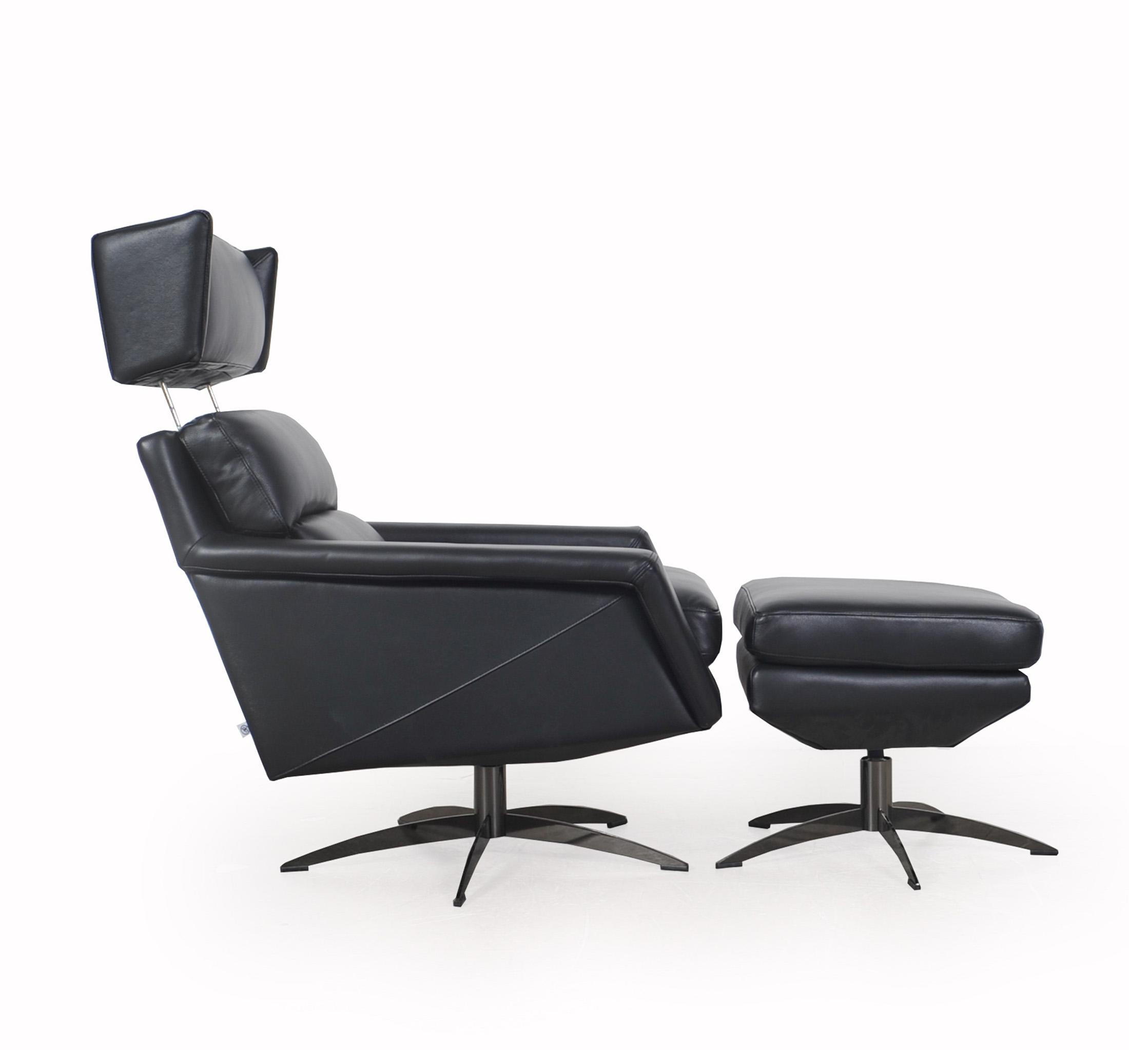 Contemporary, Modern Accent Chair & Ottoman 586 - Hansen 58606B1298-Set-2 in Black Top grain leather