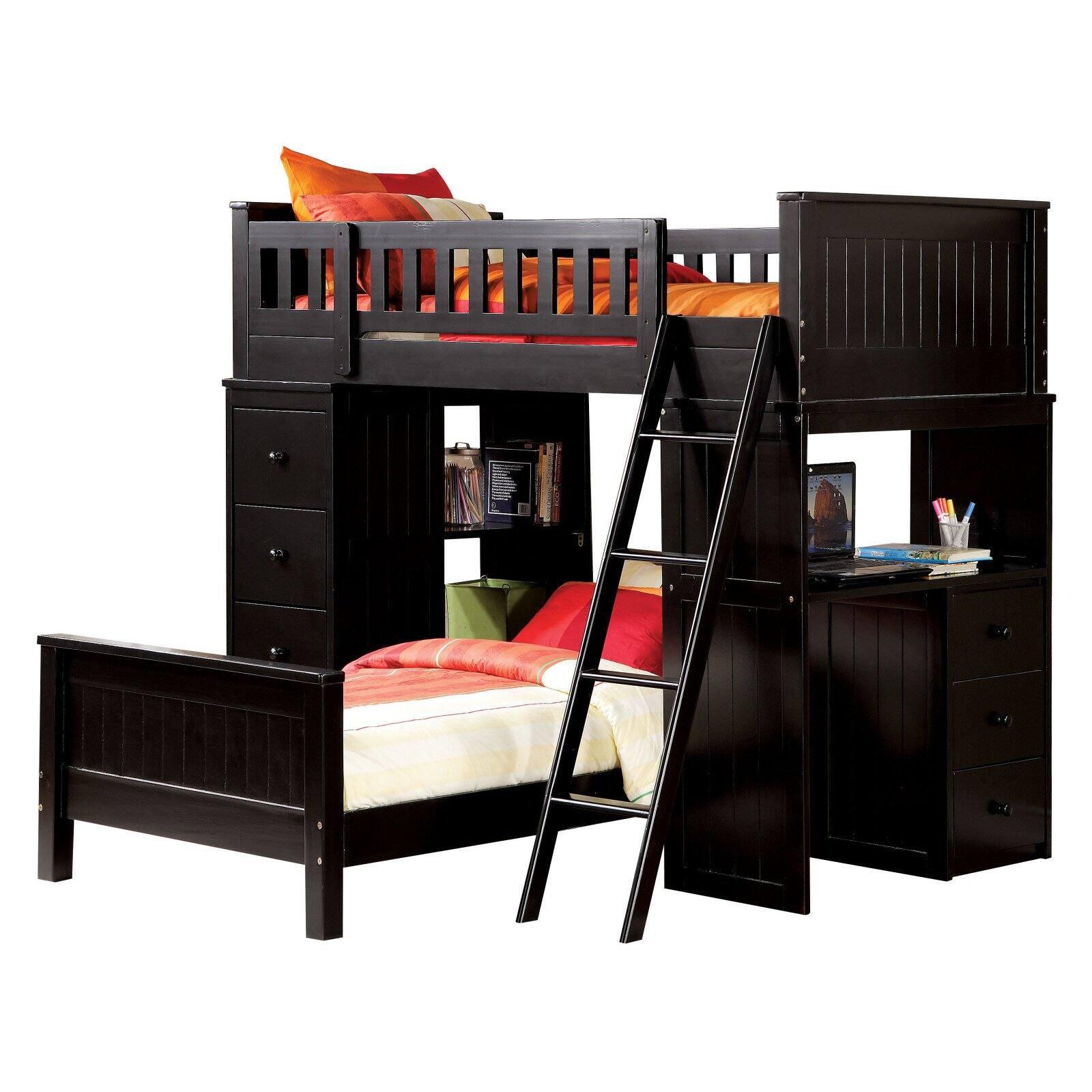 

    
Black Twin Loft Bed w/ Bottom Twin Bed by Acme Willoughby 10980W-2pcs
