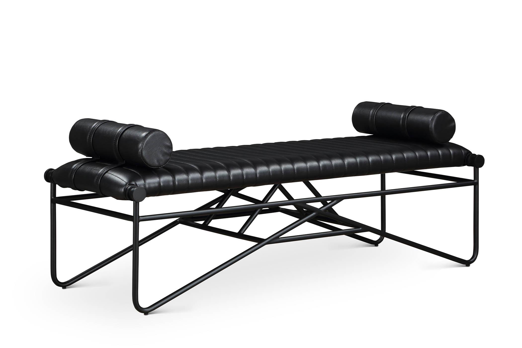 Contemporary, Modern Benches 22052Black 22052Black in Black Faux Leather